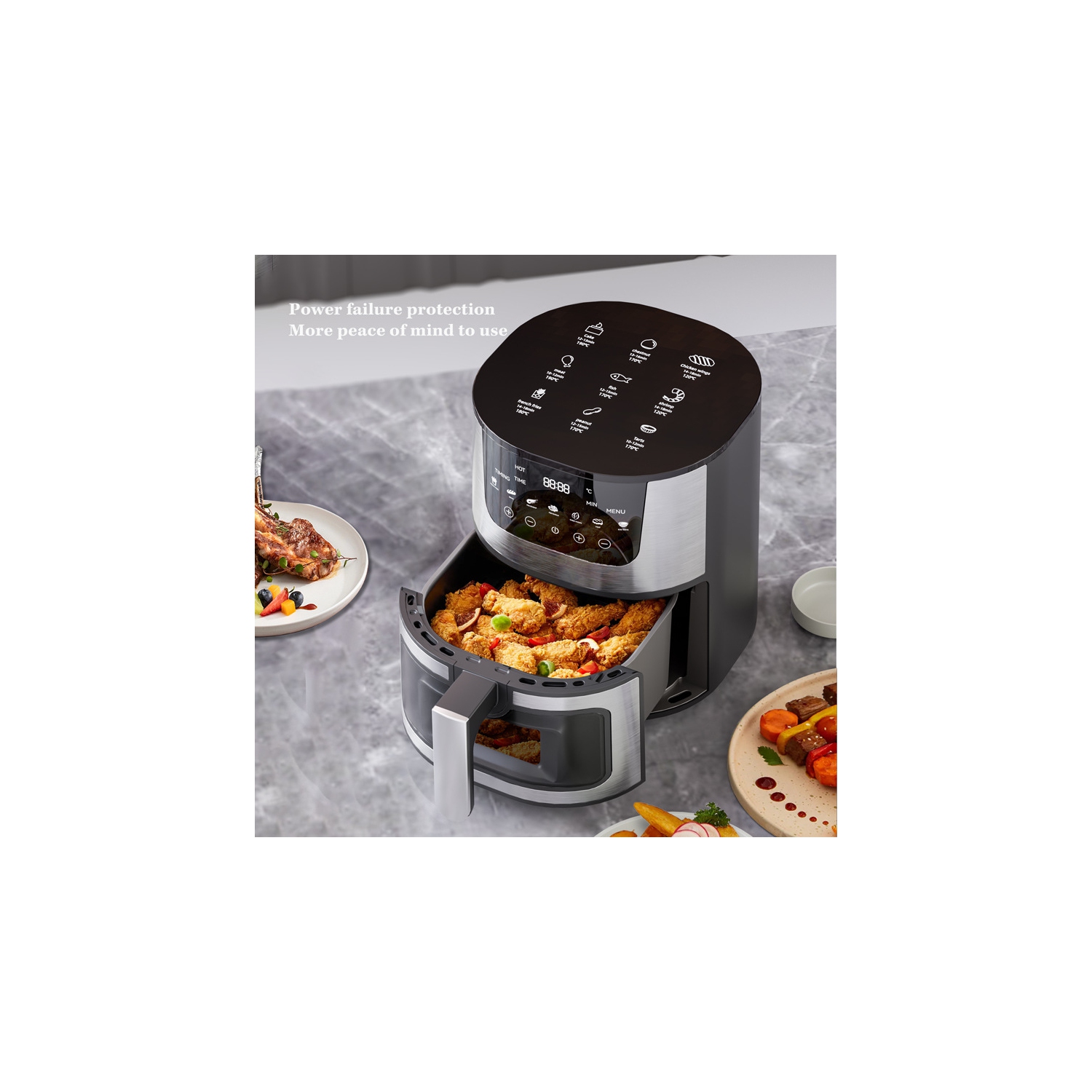 Home use 7L large capacity air fryer | 900W fast heating + digital touch screen | 7 one-touch cooking modes | Healthy, oil-free and low-fat