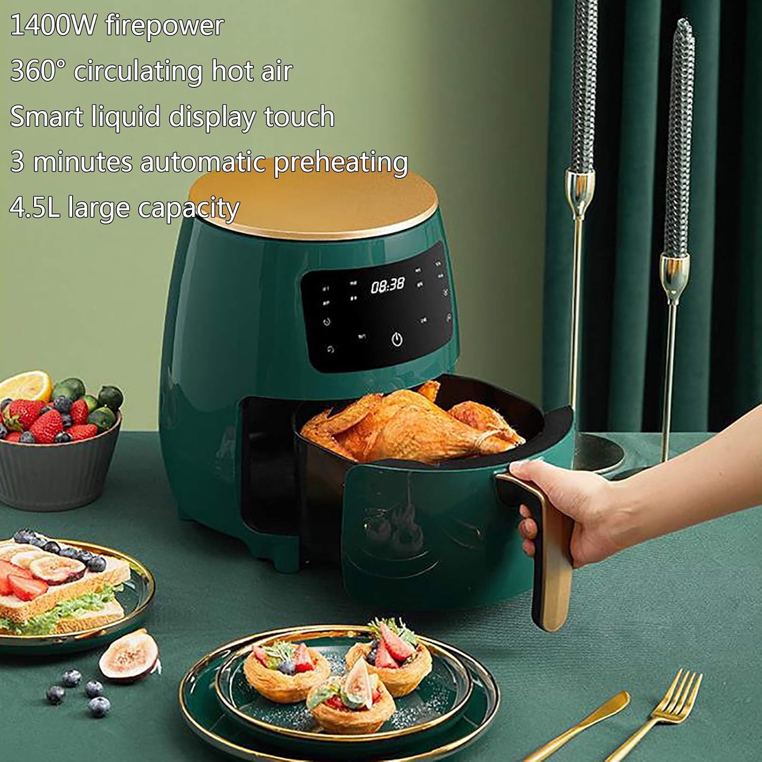 Smart touch screen air fryer 4.5L large capacity household oil-free electric oven all-in-one machine touch control circulation heating one machine