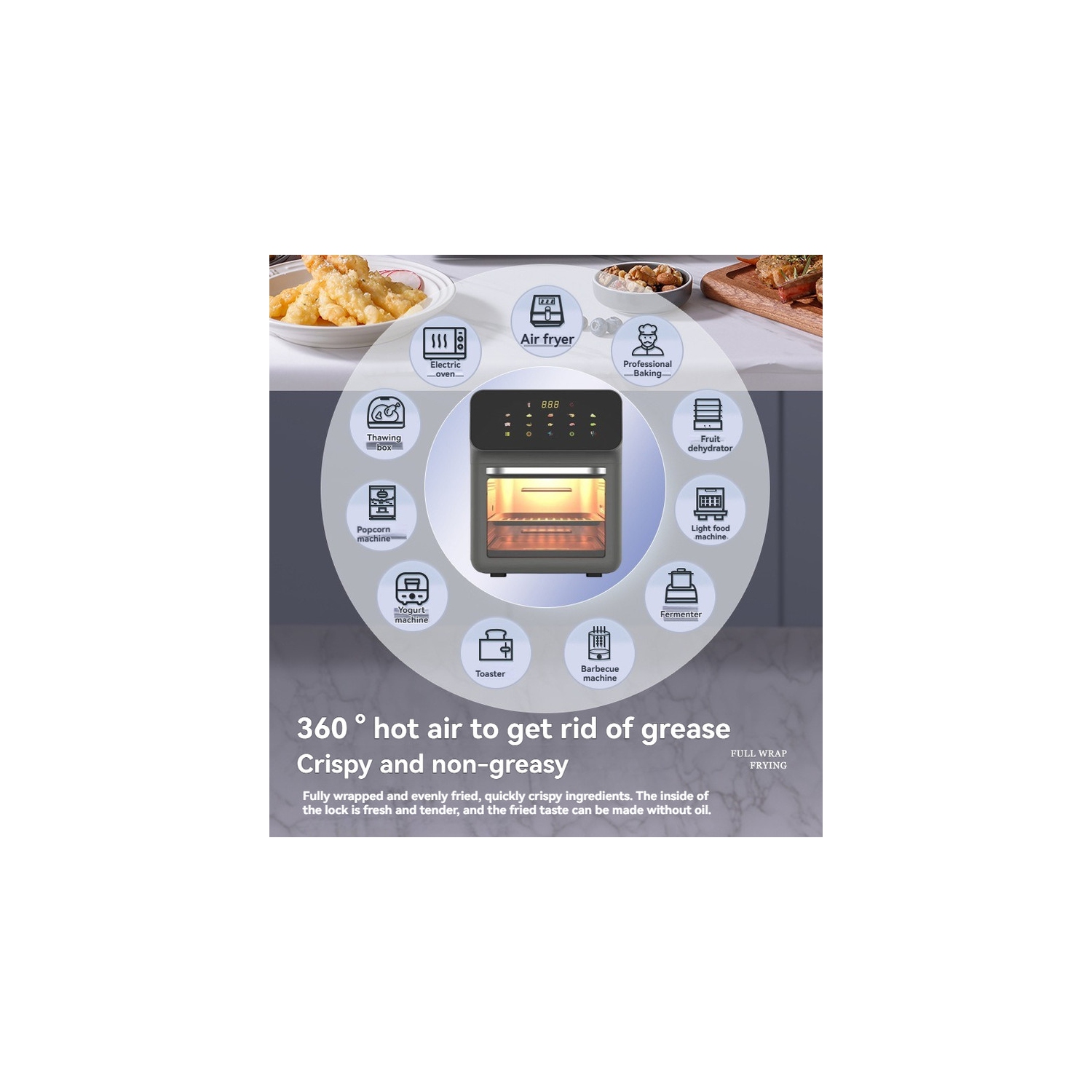 9L large capacity visual air fryer | 1350W fast heating + smart menu 3 grilling modes