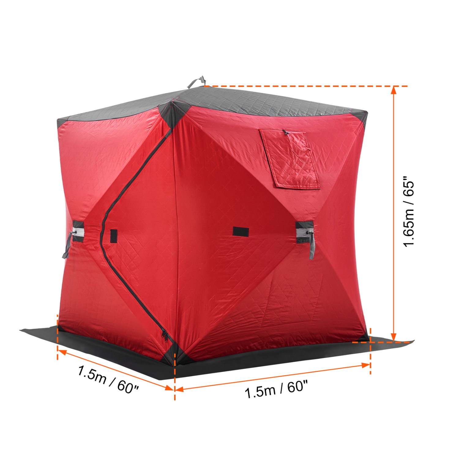 VEVOR 60"x60" Portable Ice Shelter, 1-2 Person Insulated Pop-Up Ice Fishing Tent, 24 Square Feet Fishable Area, Thermal Ice Shanty for Winter