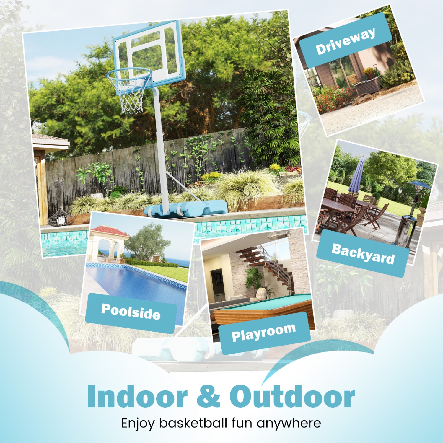 Gymax Pool Basketball Hoop w/32'' Shatterproof Backboard 3.1-4.1 FT Adjustable Height