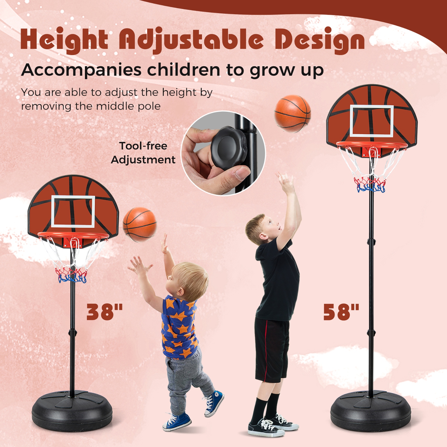 Gymax 2-in-1 Kids Basketball Hoop w/ Dart Board Double-sided Backboard & 6 Darts