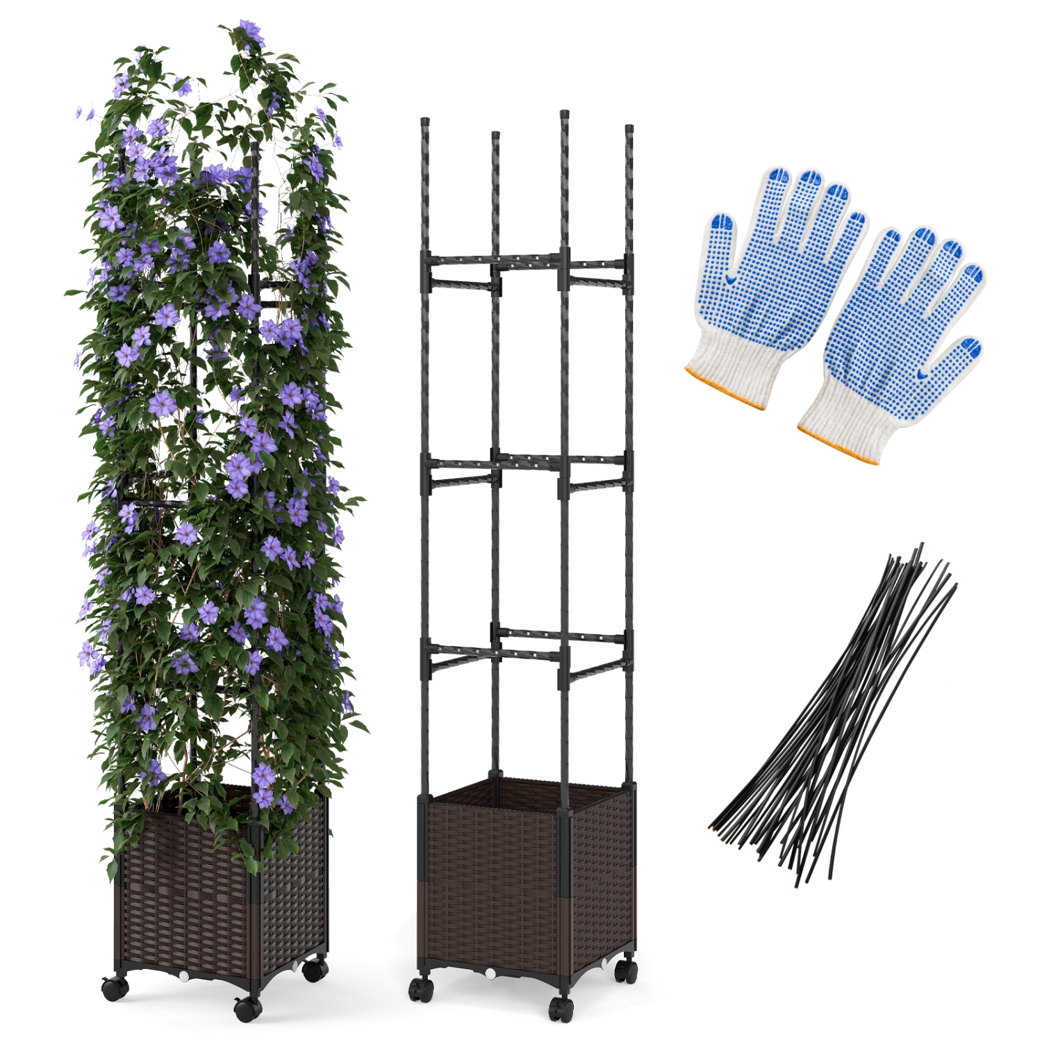 Gymax 87'' Tall Raised Garden Bed w/ Plant Box & Trellis Lockable Wheels Indoor Outdoor