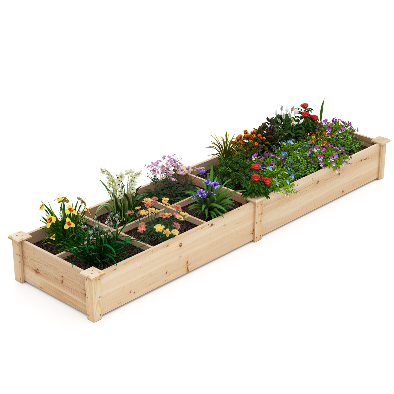 Gymax Raised Garden Bed Wooden Elevated Planter w/2 Planter Boxes 7 Compartments