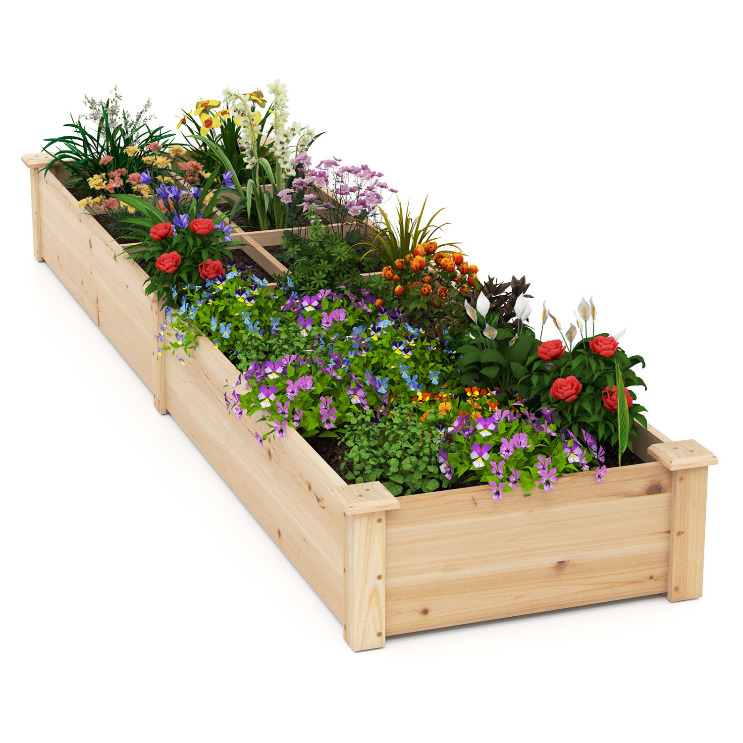 Gymax Raised Garden Bed Wooden Elevated Planter w/2 Planter Boxes 7 Compartments