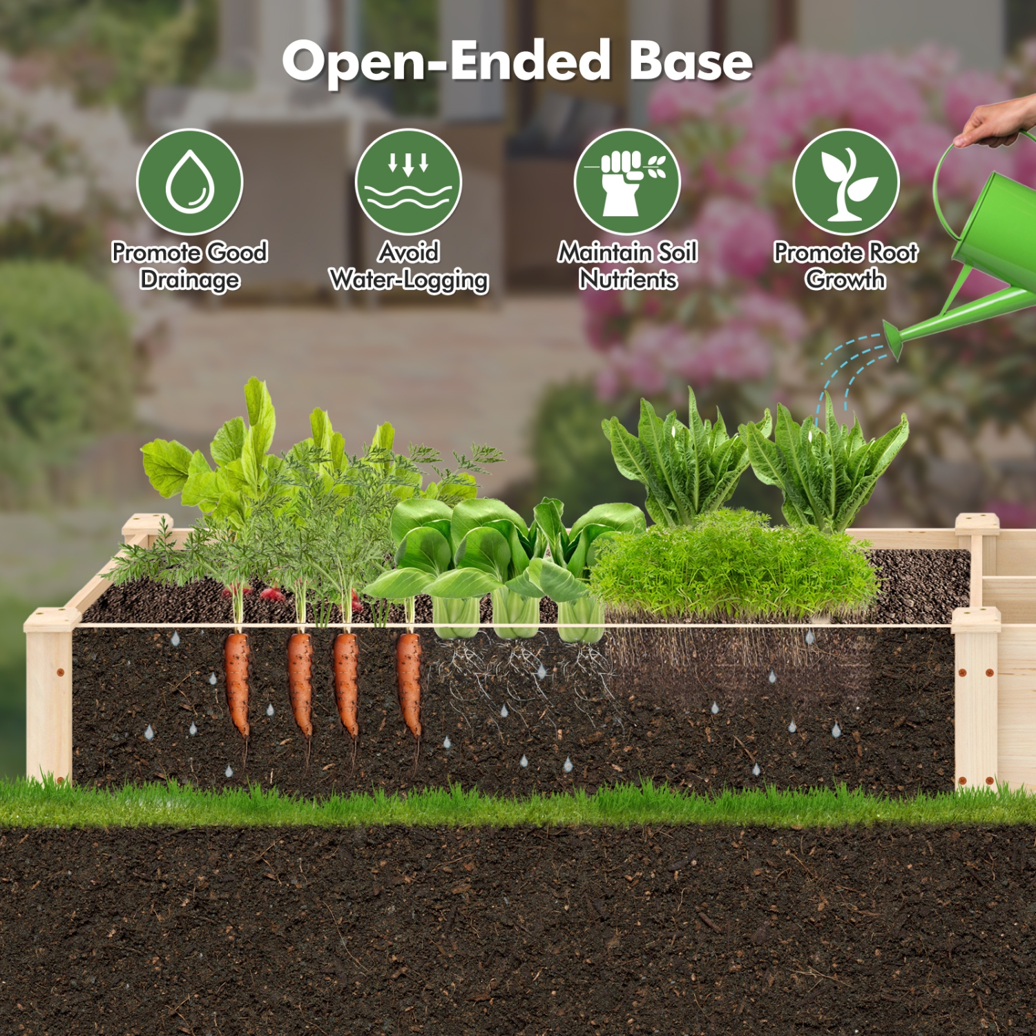 Gymax Wooden Raised Garden Bed w/ 2 Planter Boxes Divider Open-Ended Base for Flower