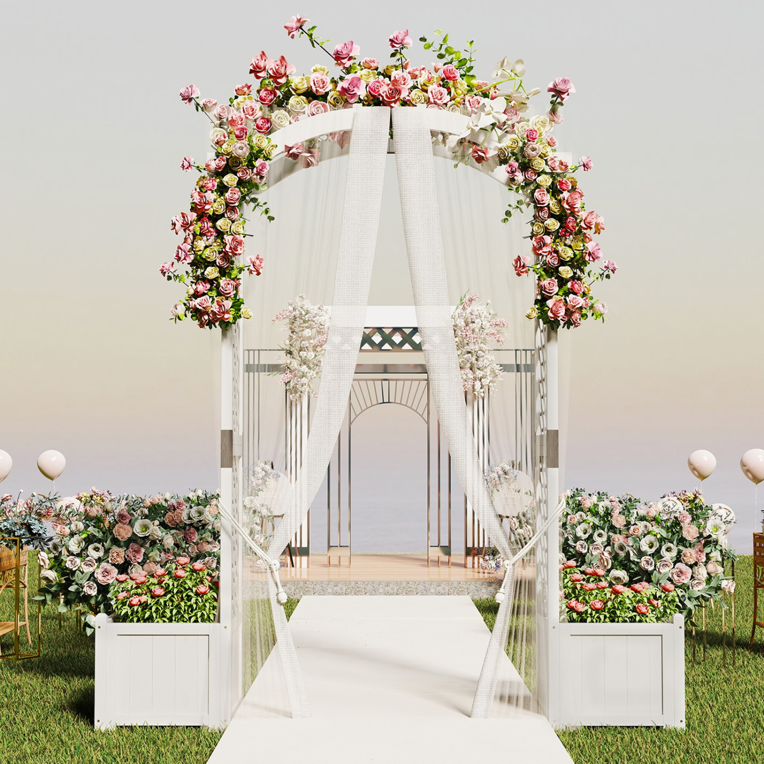 Gymax Garden Arbor w/ Planter Wooden Planter Arch w/ Trellis White