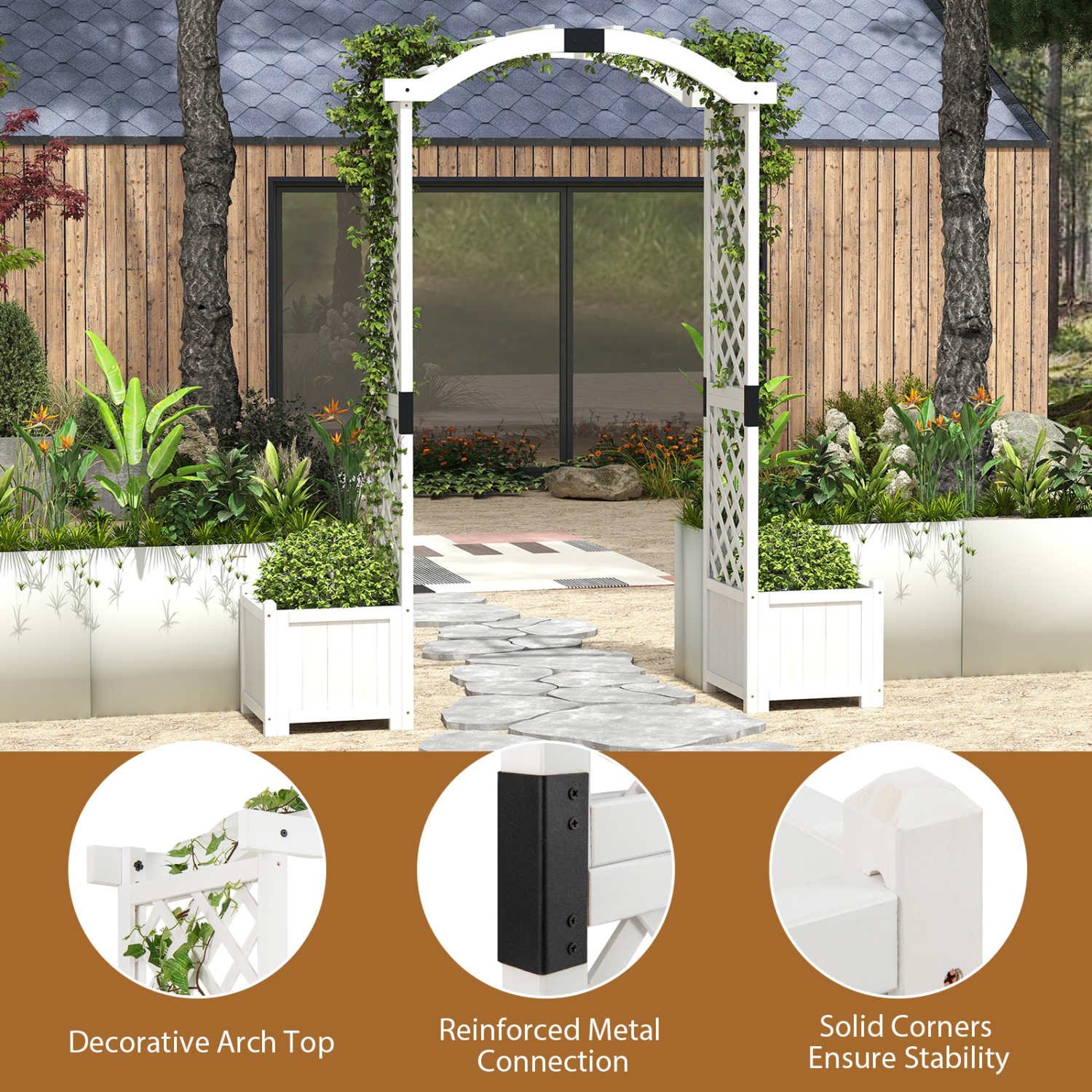 Gymax Garden Arbor w/ Planter Wooden Planter Arch w/ Trellis White