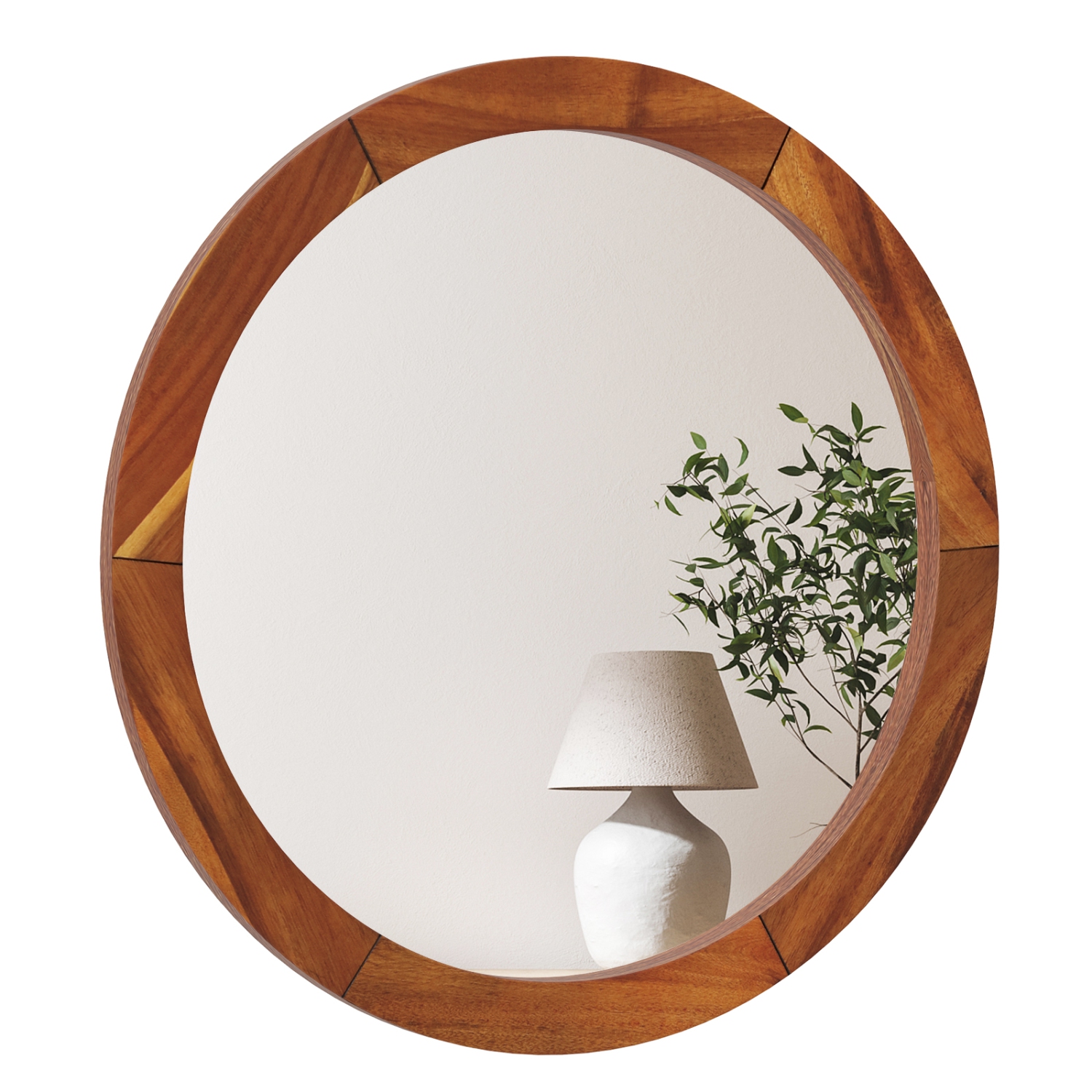 Gymax 27'' x 27'' Rustic Wall Mounted Decorative Mirror w/Solid Acacia Wood Frame
