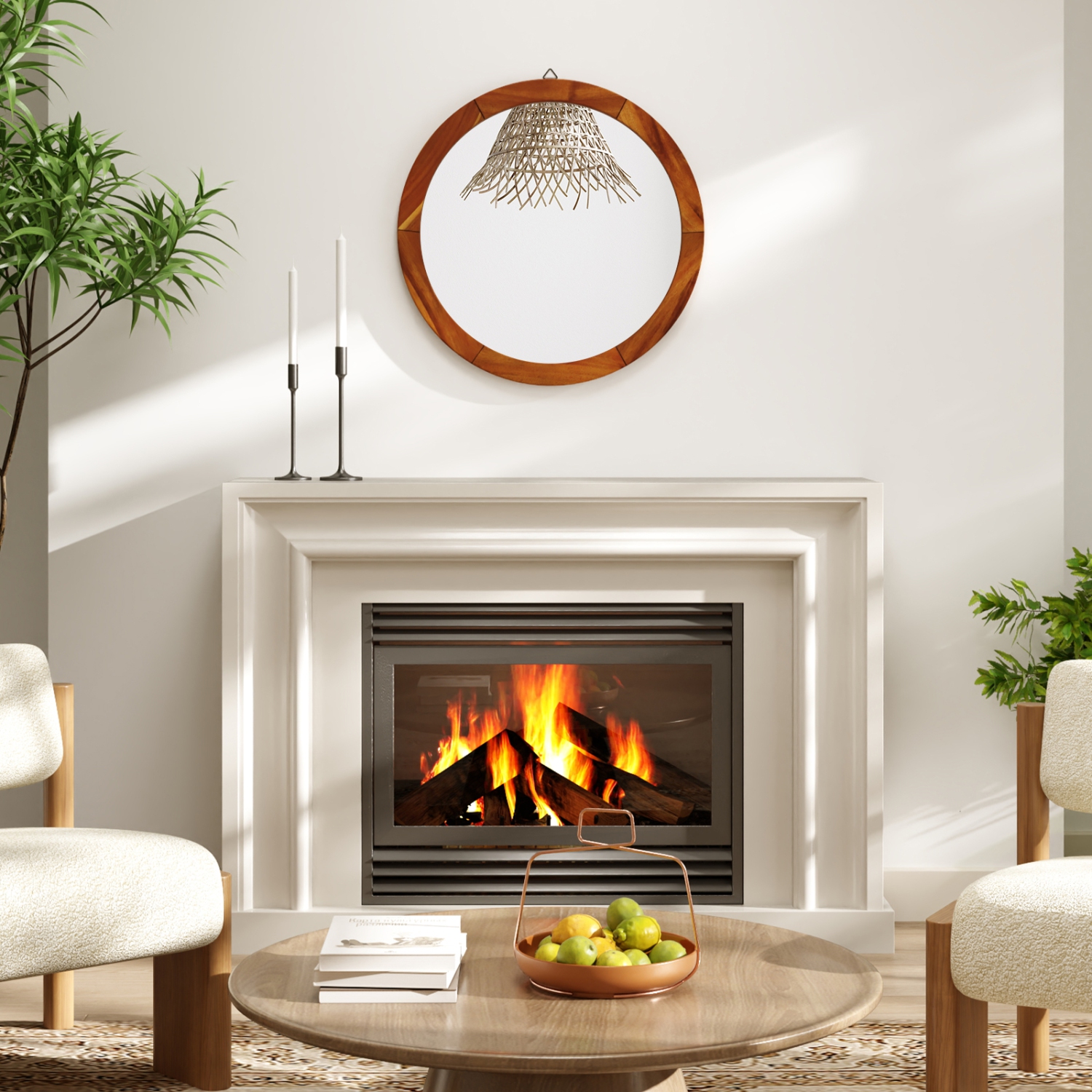 Gymax 27'' x 27'' Rustic Wall Mounted Decorative Mirror w/Solid Acacia Wood Frame