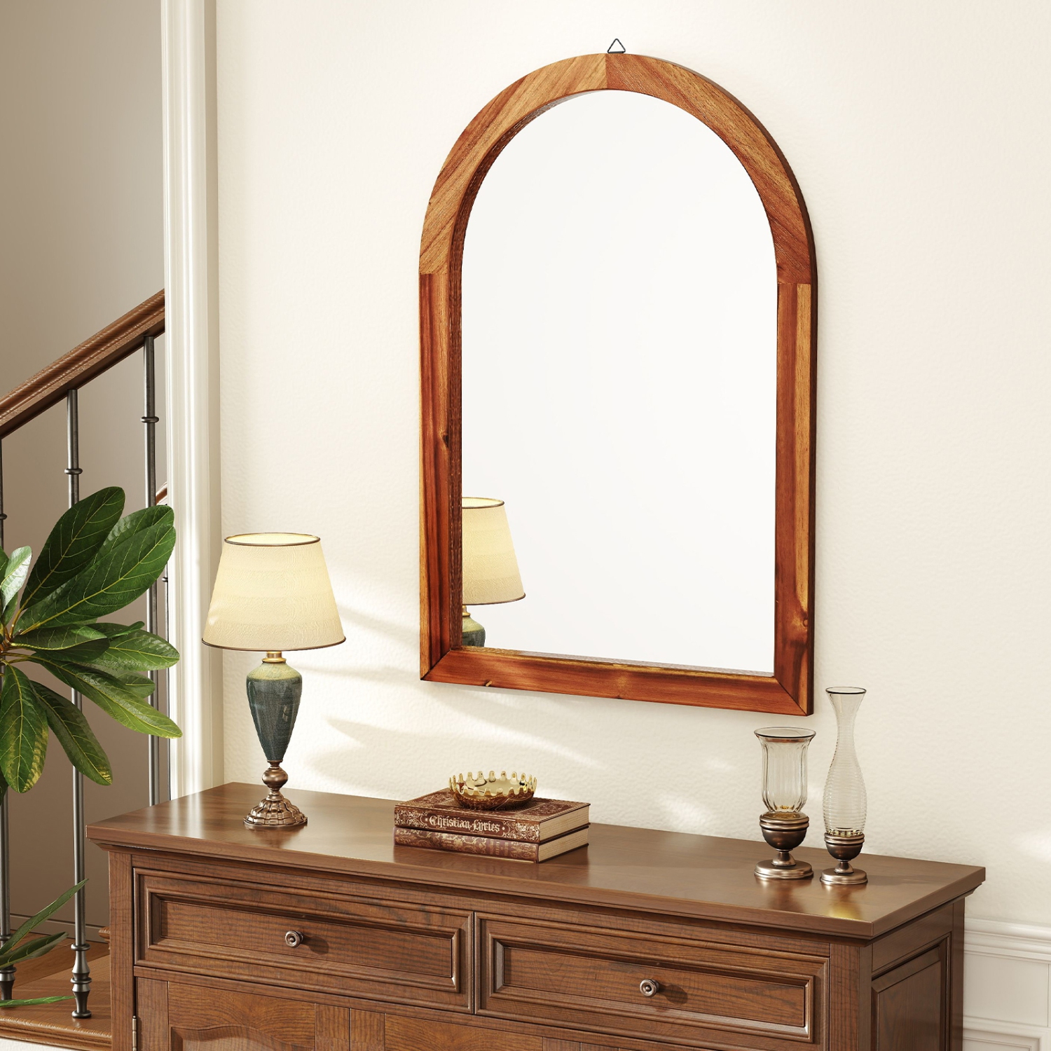 Gymax 24'' x 35'' Rustic Wall Mounted Decorative Mirror w/Solid Acacia Wood Frame