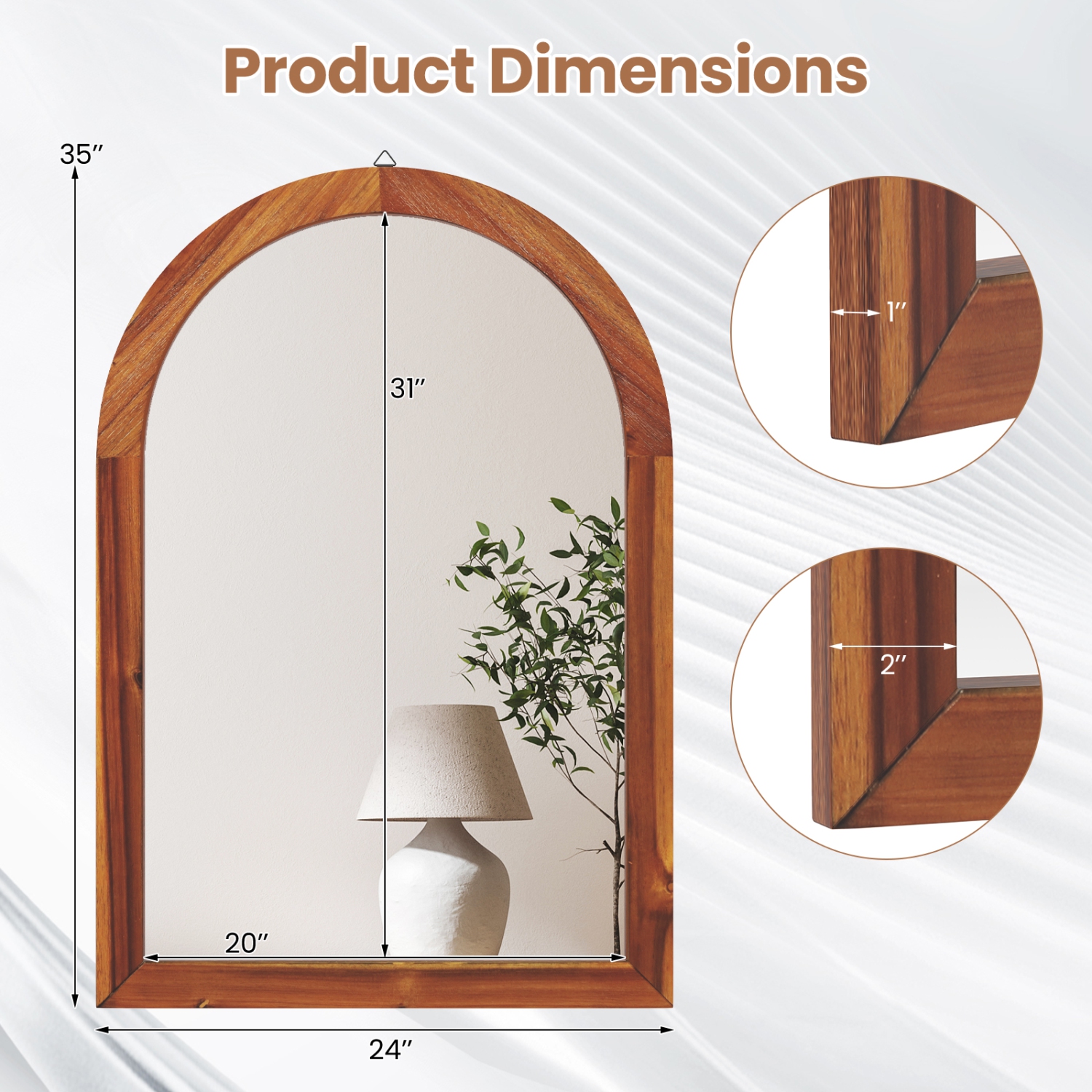 Gymax 24'' x 35'' Rustic Wall Mounted Decorative Mirror w/Solid Acacia Wood Frame