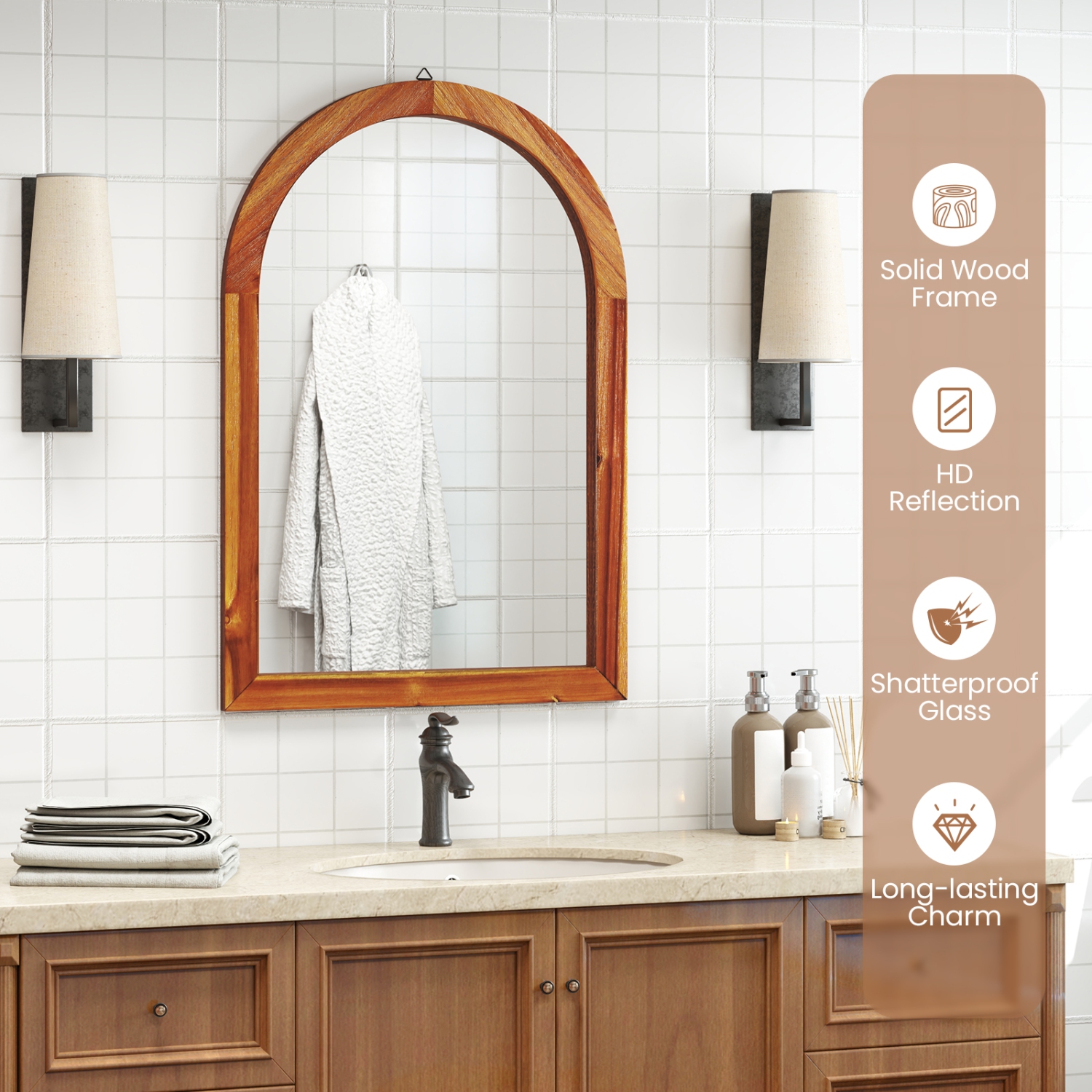 Gymax 24'' x 35'' Rustic Wall Mounted Decorative Mirror w/Solid Acacia Wood Frame