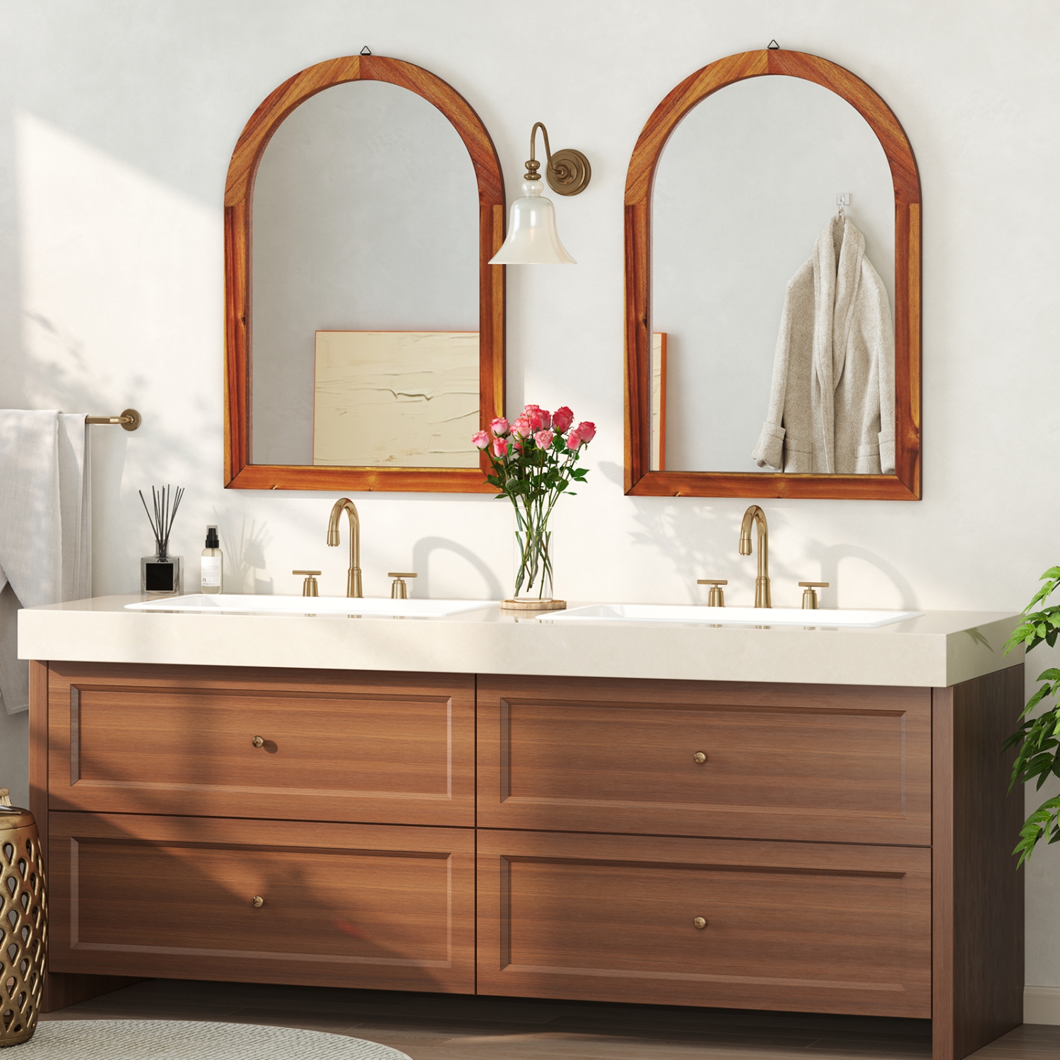 Gymax 24'' x 35'' Rustic Wall Mounted Decorative Mirror w/Solid Acacia Wood Frame