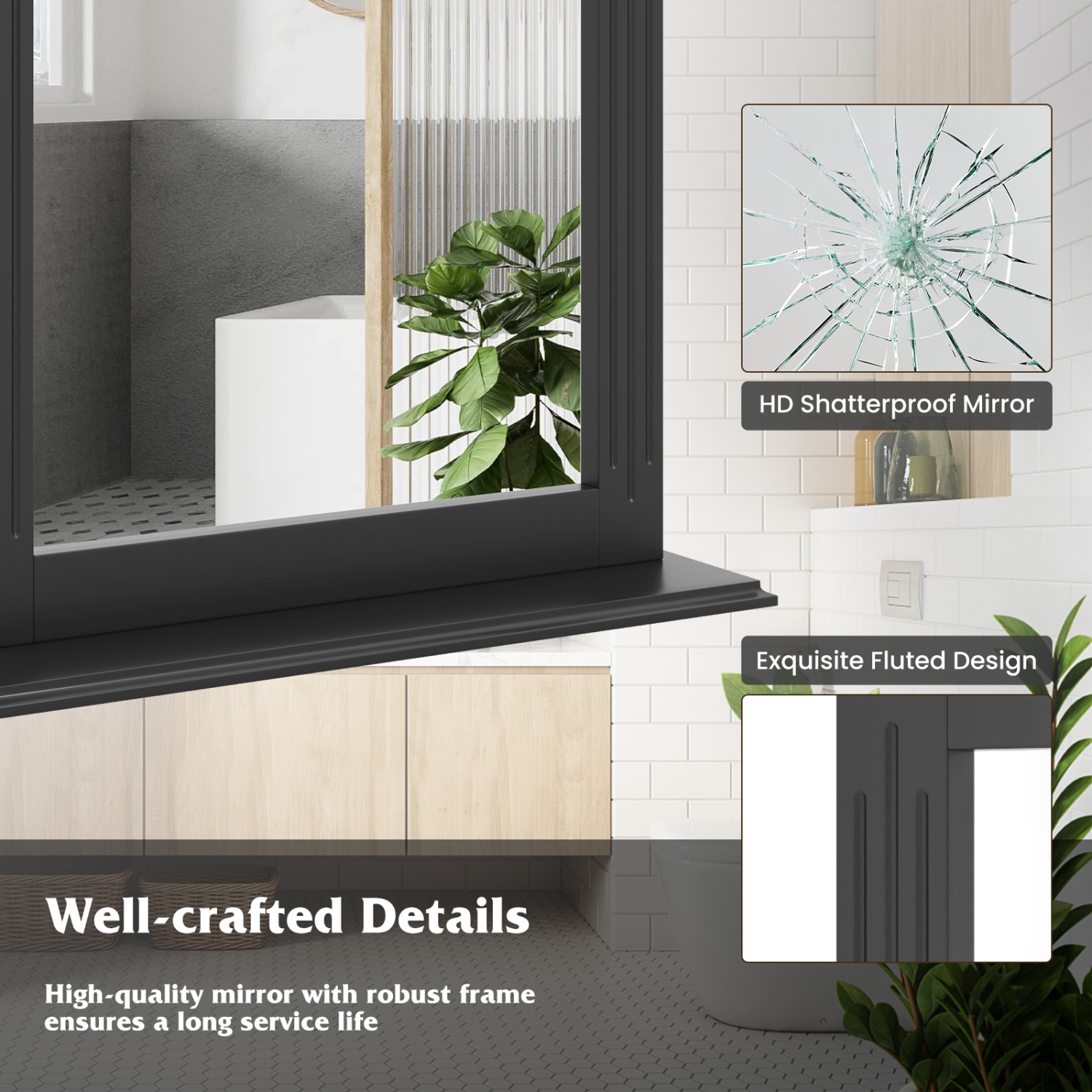 Gymax Bathroom Wall-Mounted Mirror w/ Shelf Vanity Makeup Mirror Multipurpose White