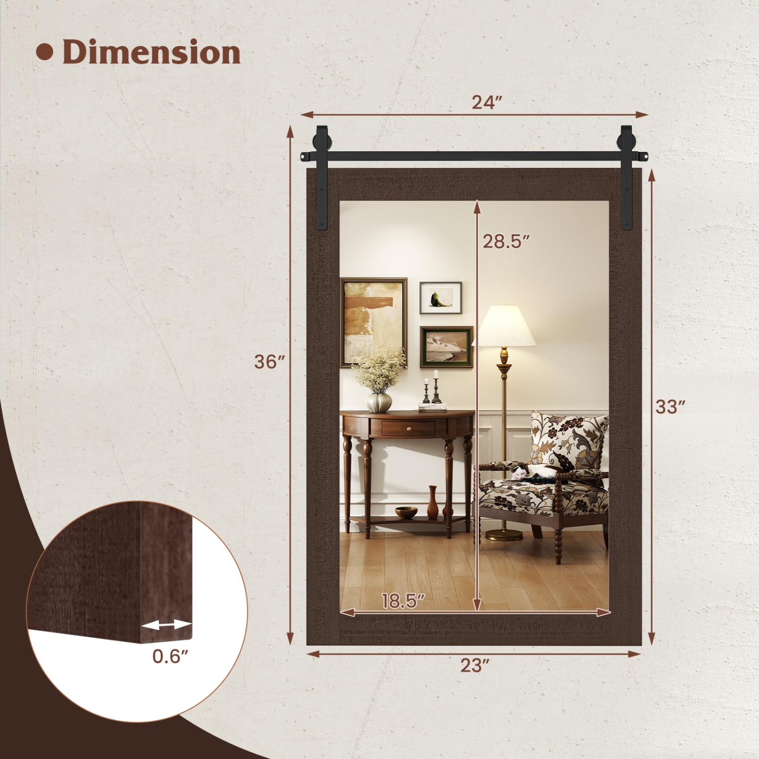 Gymax Farmhouse Wall Mirror Rustic Wood Frame Barn Door Style Decorative Mirror