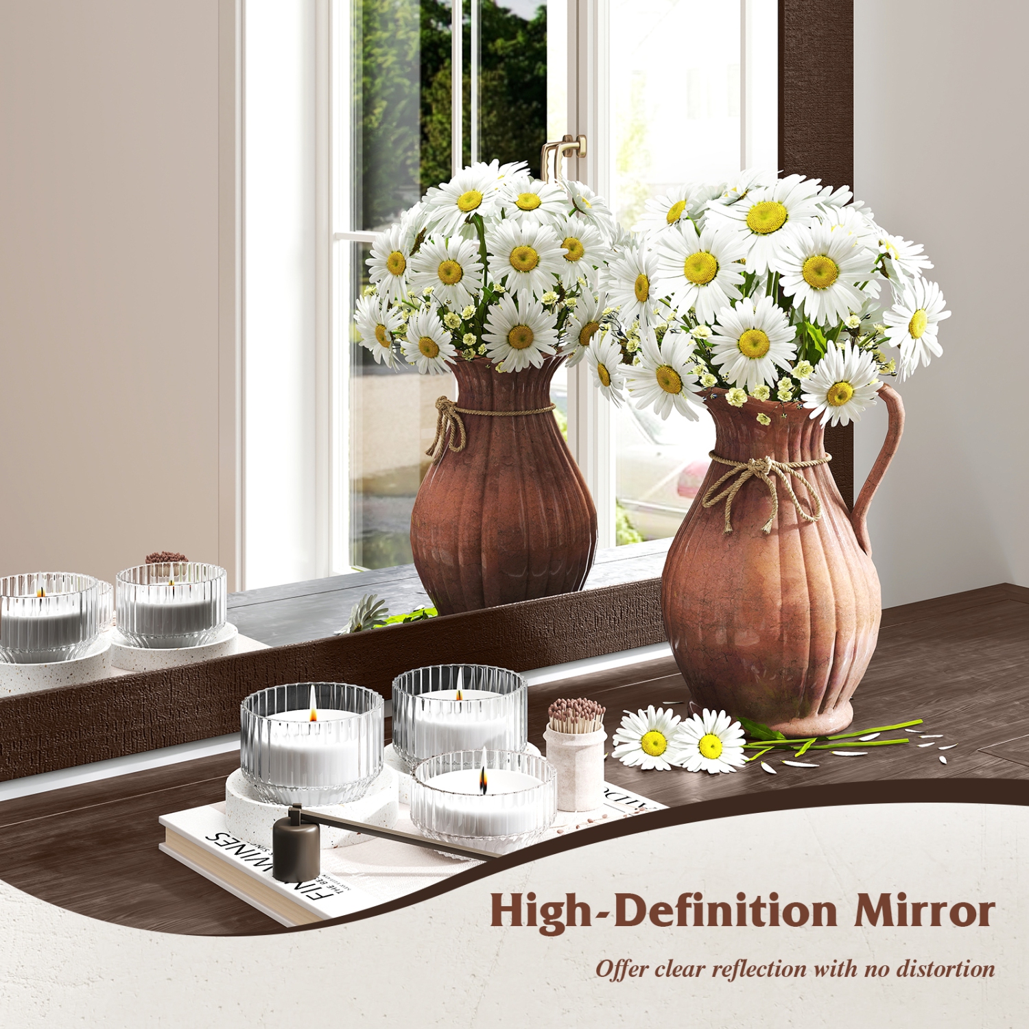 Gymax Farmhouse Wall Mirror Rustic Wood Frame Barn Door Style Decorative Mirror