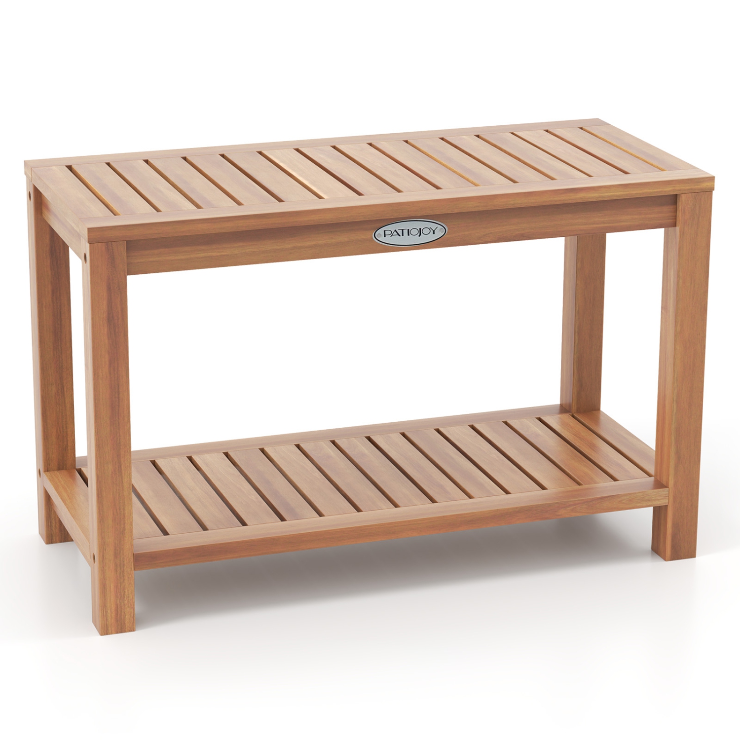 Gymax 30 Inch Teak Wood Shower Bench Inside Shower Stool w/ Storage Shelf for Adults