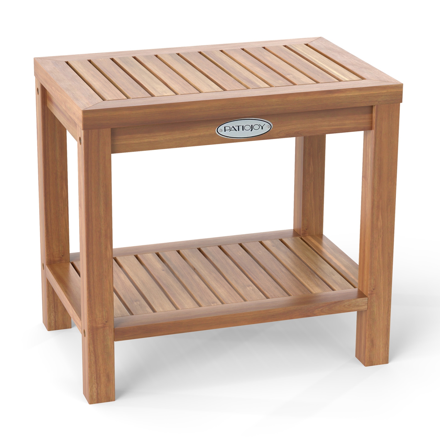 Gymax 19 Inch Teak Wood Shower Bench Inside Shower Stool w/ Storage Shelf for Adults