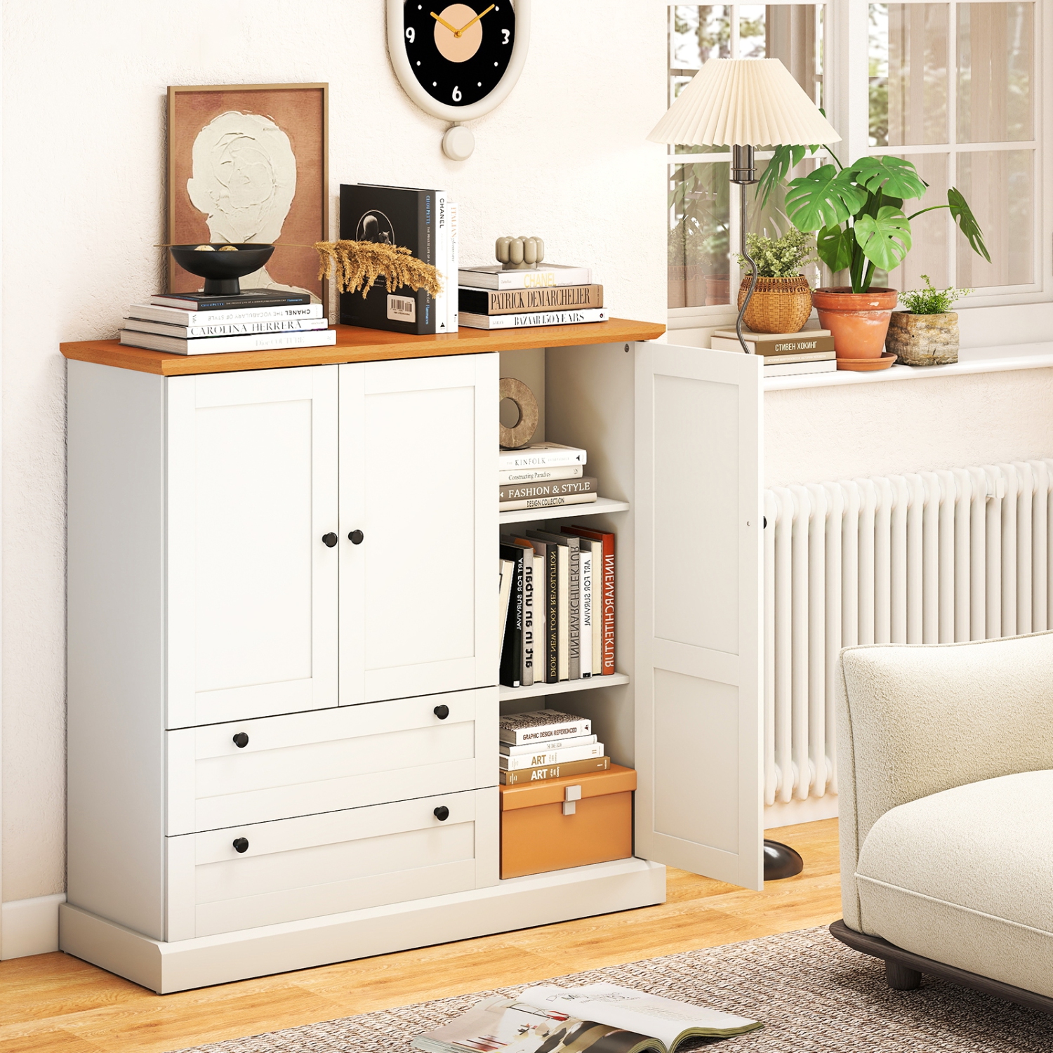 Gymax Sideboard Buffet Cabinet Kitchen Pantry Hutch Storage Cabinet Farmhouse Credenza