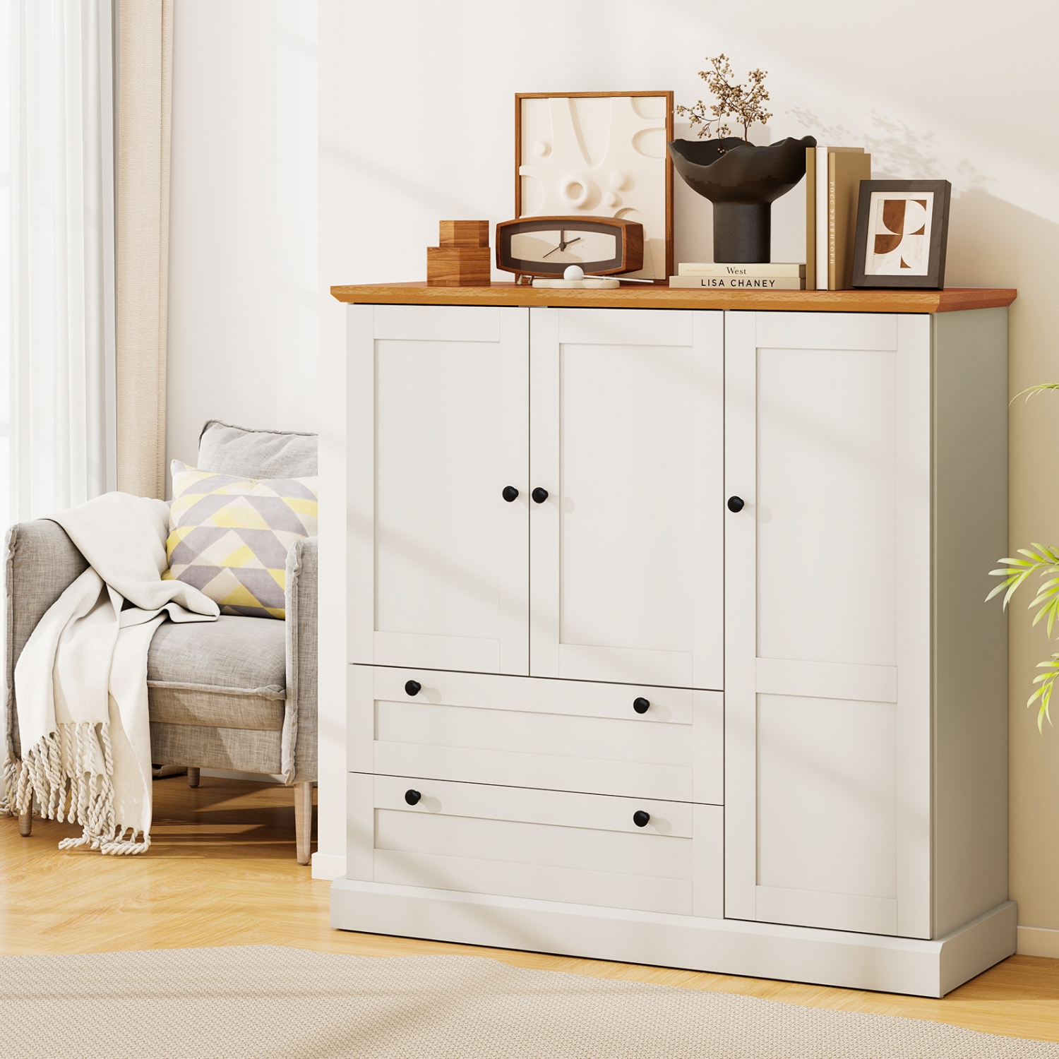 Gymax Sideboard Buffet Cabinet Kitchen Pantry Hutch Storage Cabinet Farmhouse Credenza