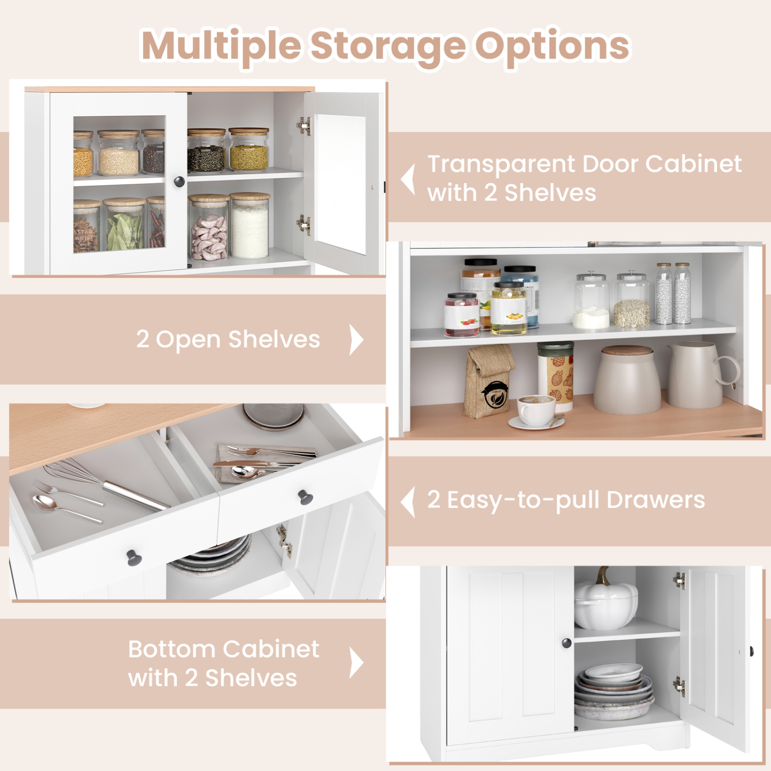 Gymax Pantry Cabinet 67'' Tall Kitchen Floor Cabinet w/ 2 Removable Shelves 2 Drawers