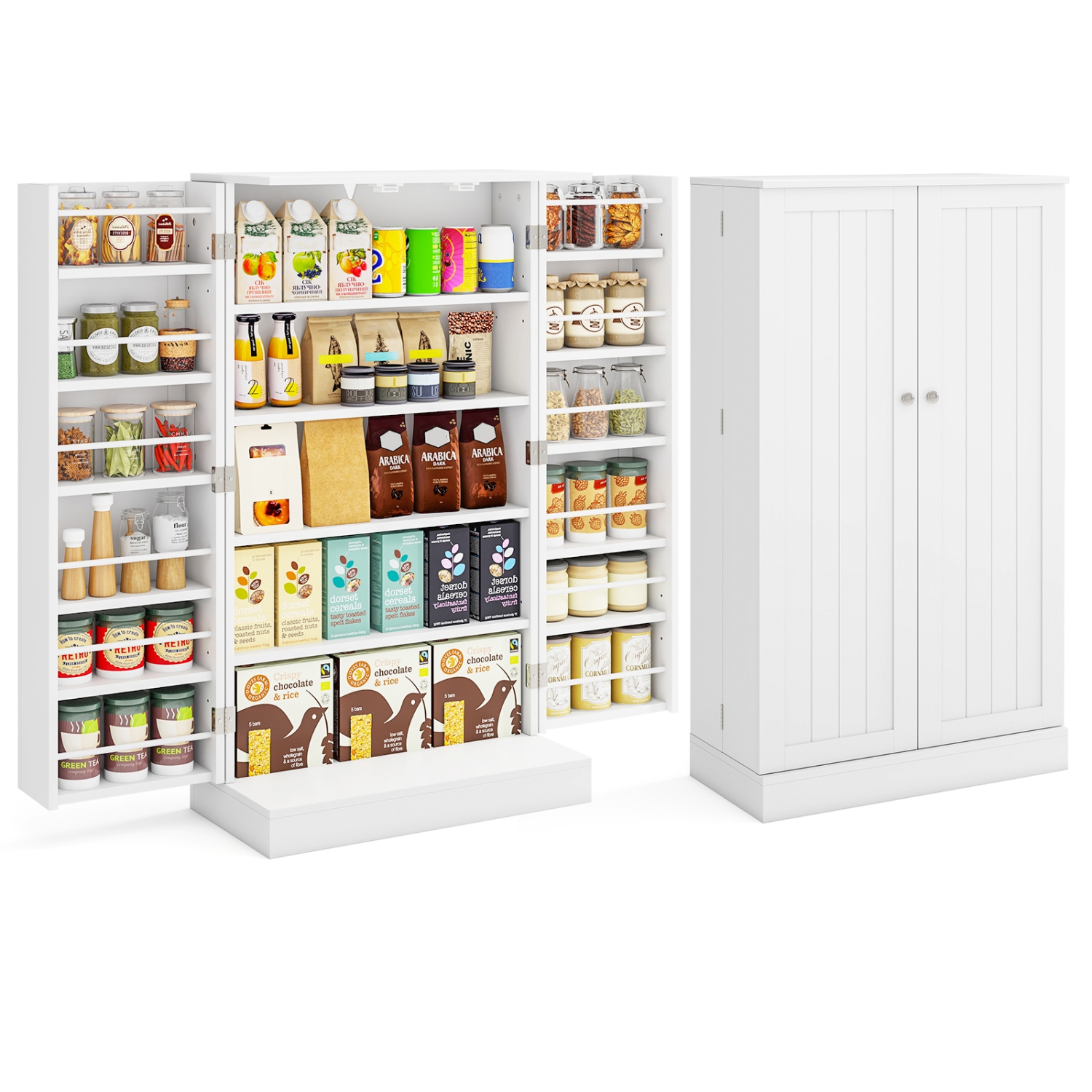 Gymax 41'' Tall Pantry Cabinet Kitchen Storage Cabinet w/ Doors & Adjustable Shelves