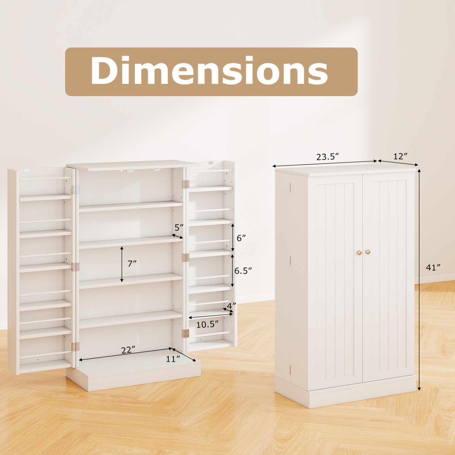 Gymax 41'' Tall Pantry Cabinet Kitchen Storage Cabinet w/ Doors & Adjustable Shelves