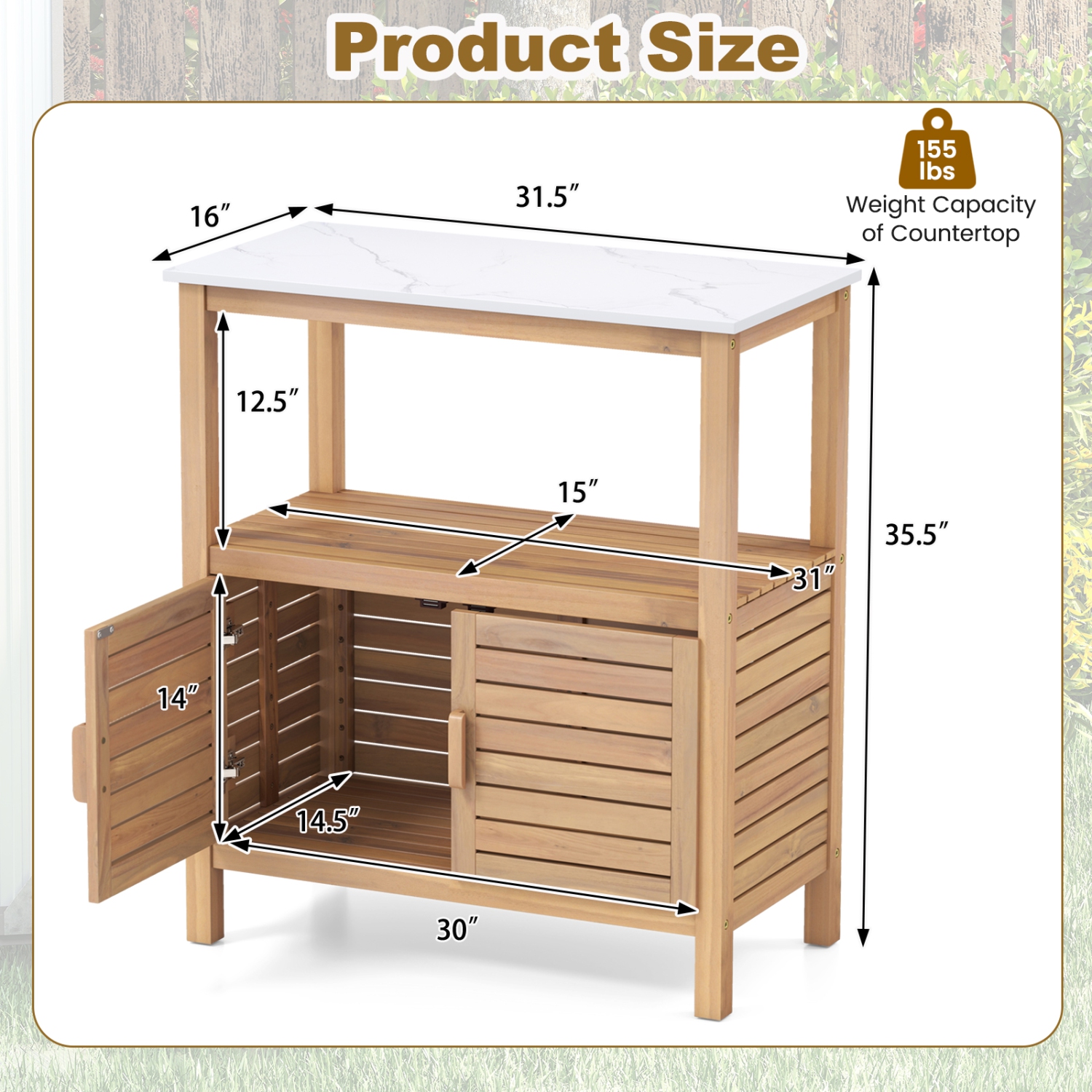 Gymax Outdoor Potting Bench w/ Resin Tabletop Storage Shelf & Cabinet Louvered Doors