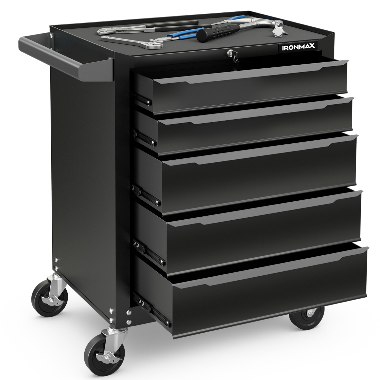 Gymax Rolling Steel Tool Chest 5-Drawer Tool Storage Cabinet Central Keyed Locking System