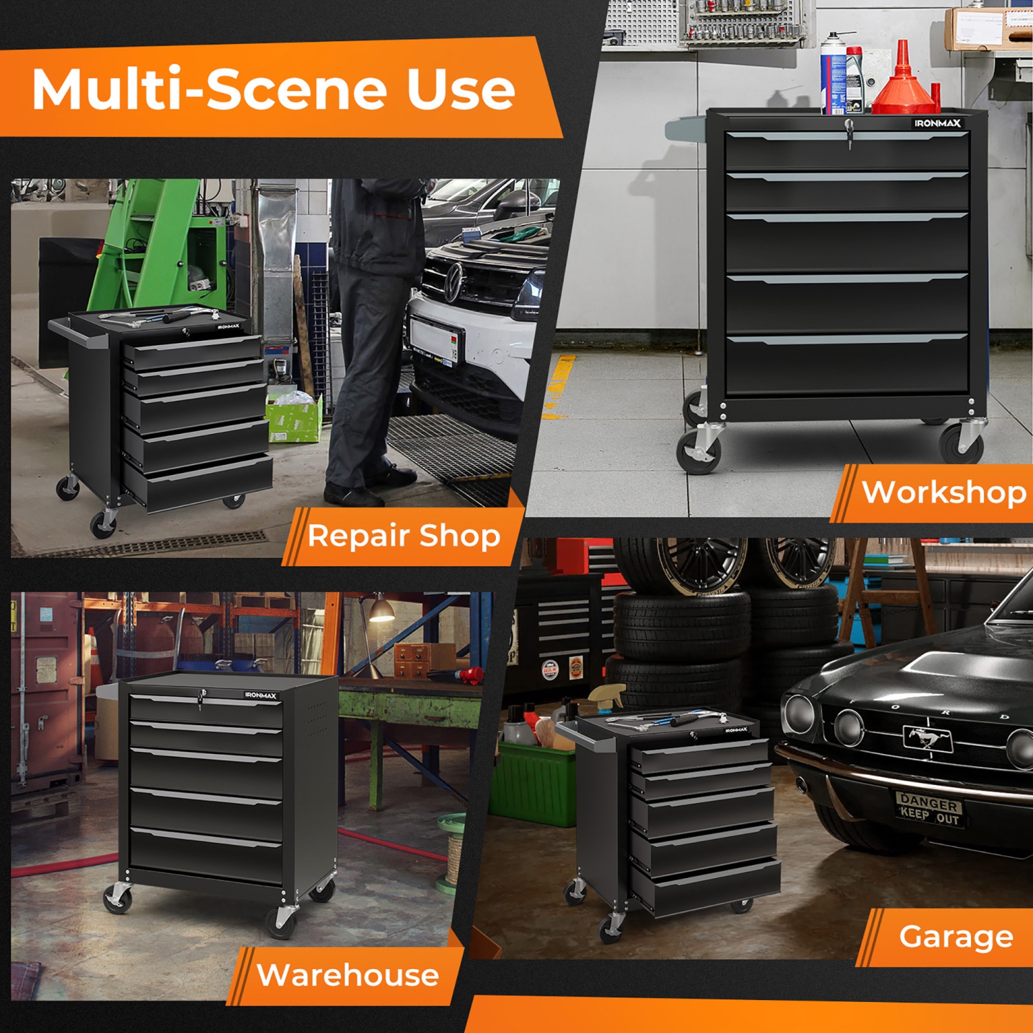 Gymax Rolling Steel Tool Chest 5-Drawer Tool Storage Cabinet Central Keyed Locking System