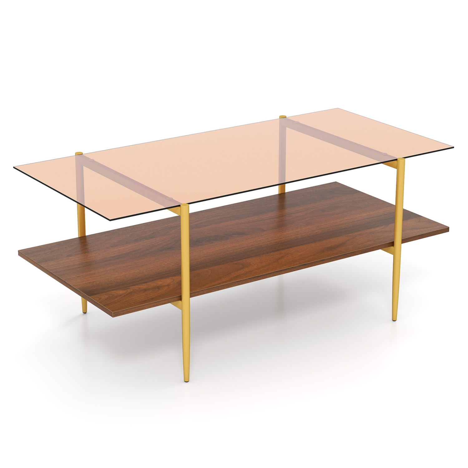 Gymax 2-Tier Glass Coffee Table w/ Tampered Glass Tabletop & Open Storage Shelf