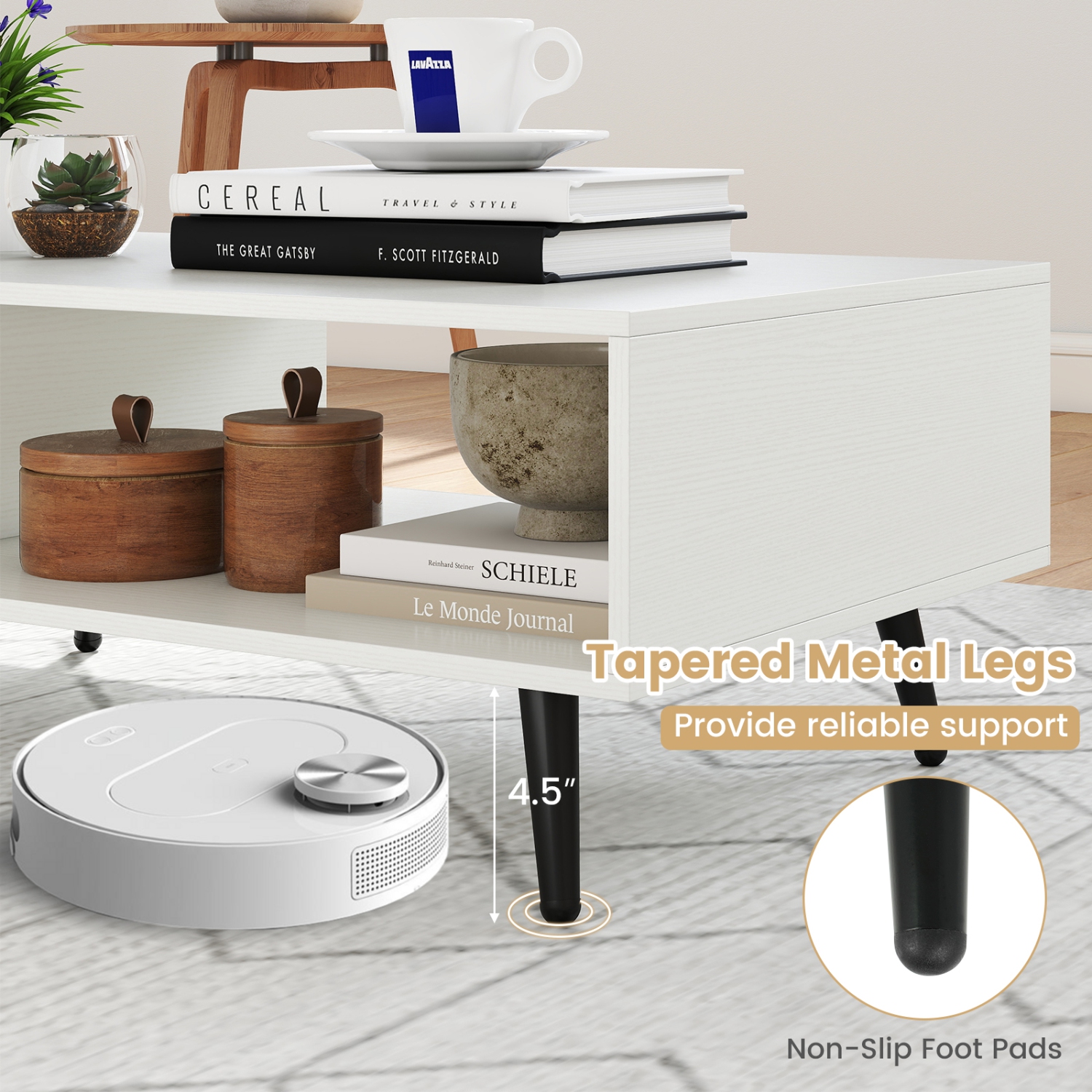 Gymax 2-Tier Coffee Table w/ Compartments & Metal Legs Rectangle Tea Cocktail Table