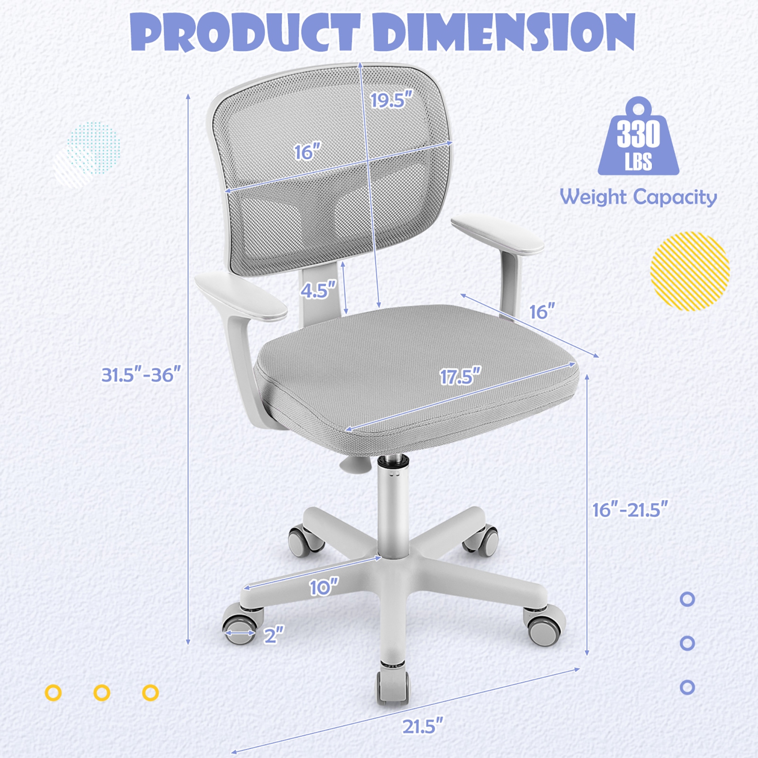 Gymax Kids Desk Chair Adjustable Height Children Study Chair w/ Auto Universal Casters Gray