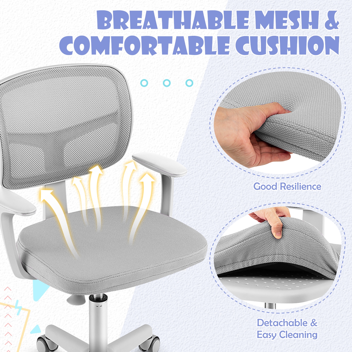 Gymax Kids Desk Chair Adjustable Height Children Study Chair w/ Auto Universal Casters Gray