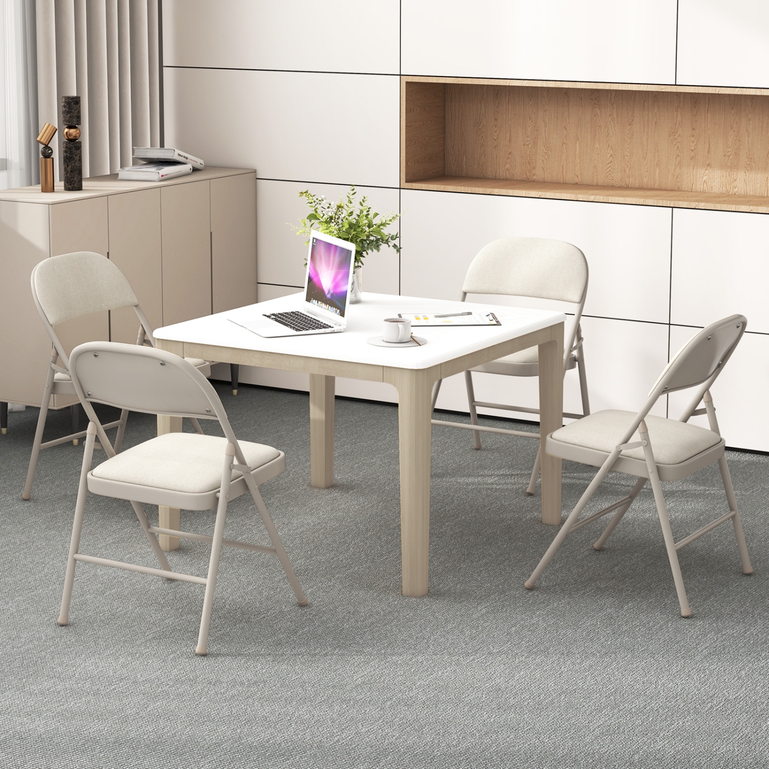 Gymax Set of 6 Folding Chairs Fabric Upholstered Padded Seat Metal Frame Home Office