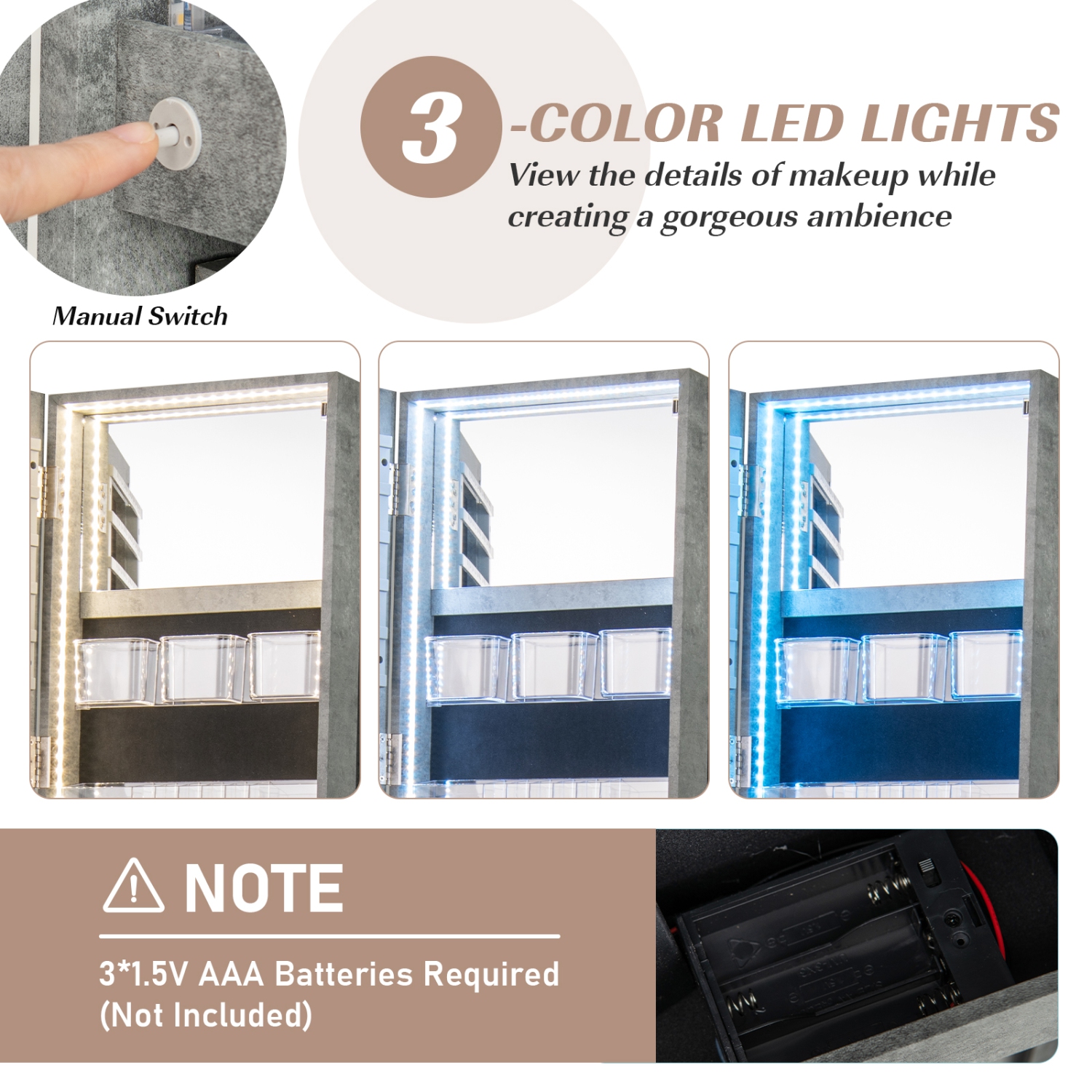 Gymax 360° Rotating Mirrored Jewelry Cabinet Armoire 3 Color LED Modes Lockable