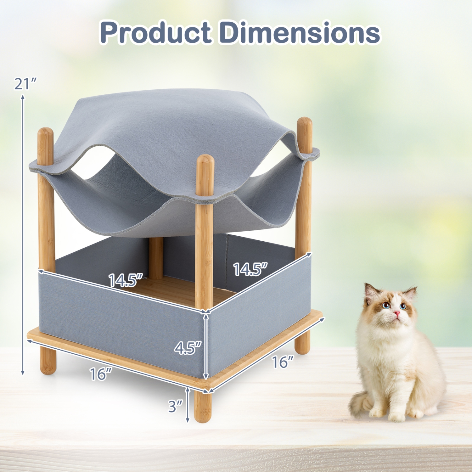 Gymax 2-Tier Elevated Cat Bed Cat Tower w/ Dual-Layer Felt Fabric Top Condo Hammock