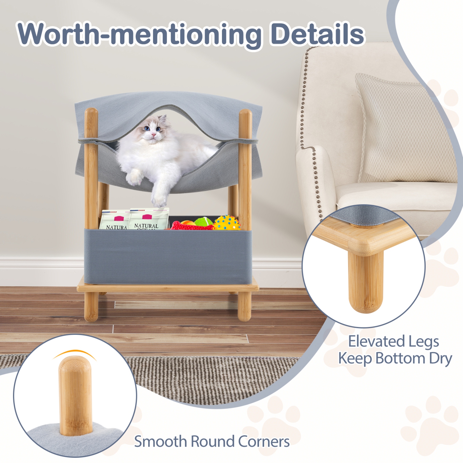 Gymax 2-Tier Elevated Cat Bed Cat Tower w/ Dual-Layer Felt Fabric Top Condo Hammock