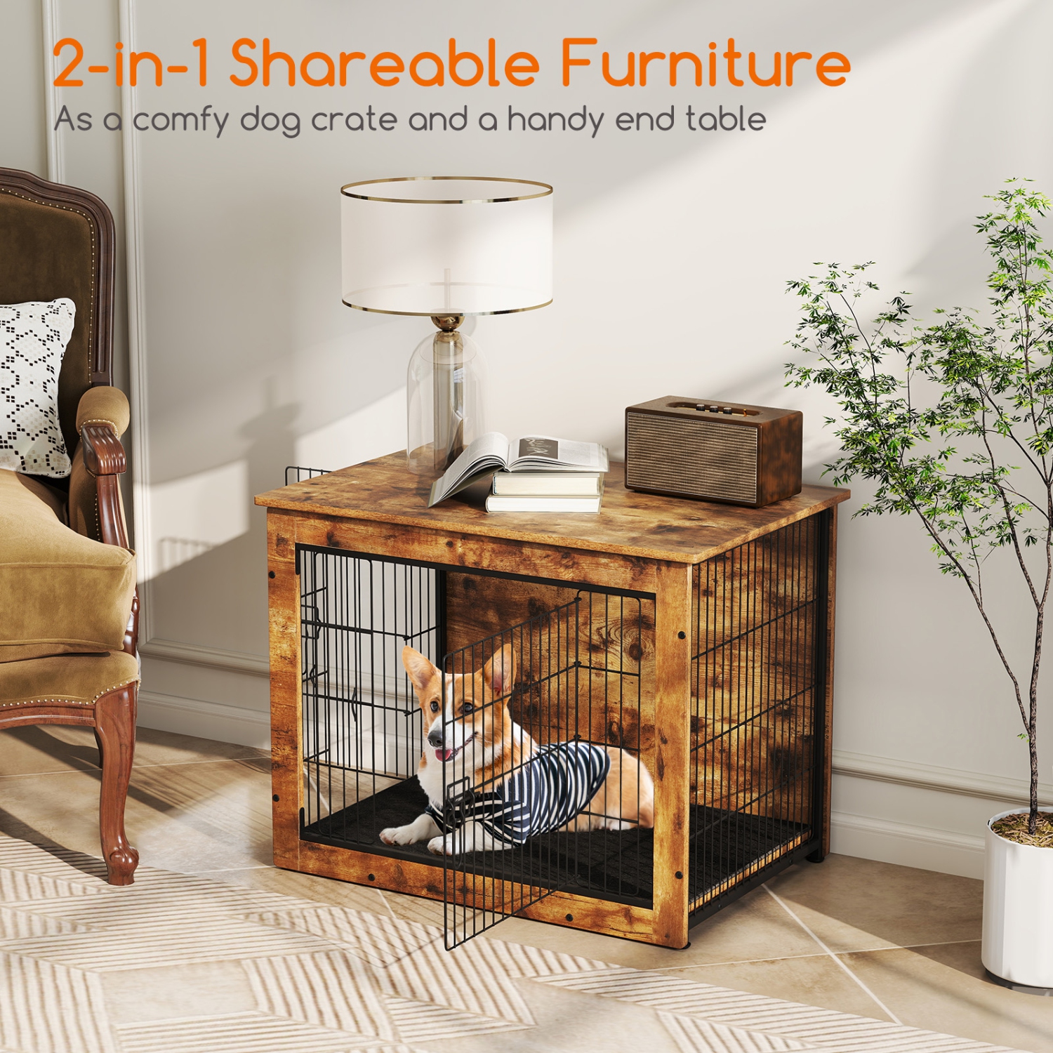 Gymax Dog Crate Furniture for Small/Medium Dogs 33'' Indoor Pet House Side End Table