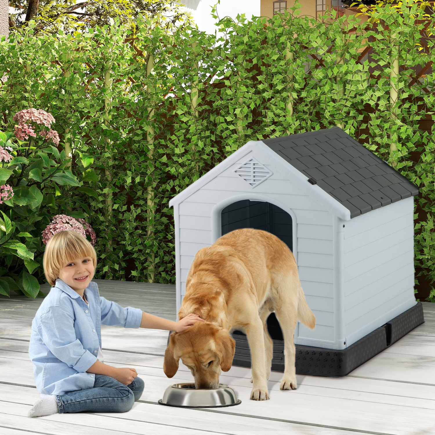 Gymax Dog House Pet Puppy Shelter Waterproof Indoor/Outdoor Ventilate Gray