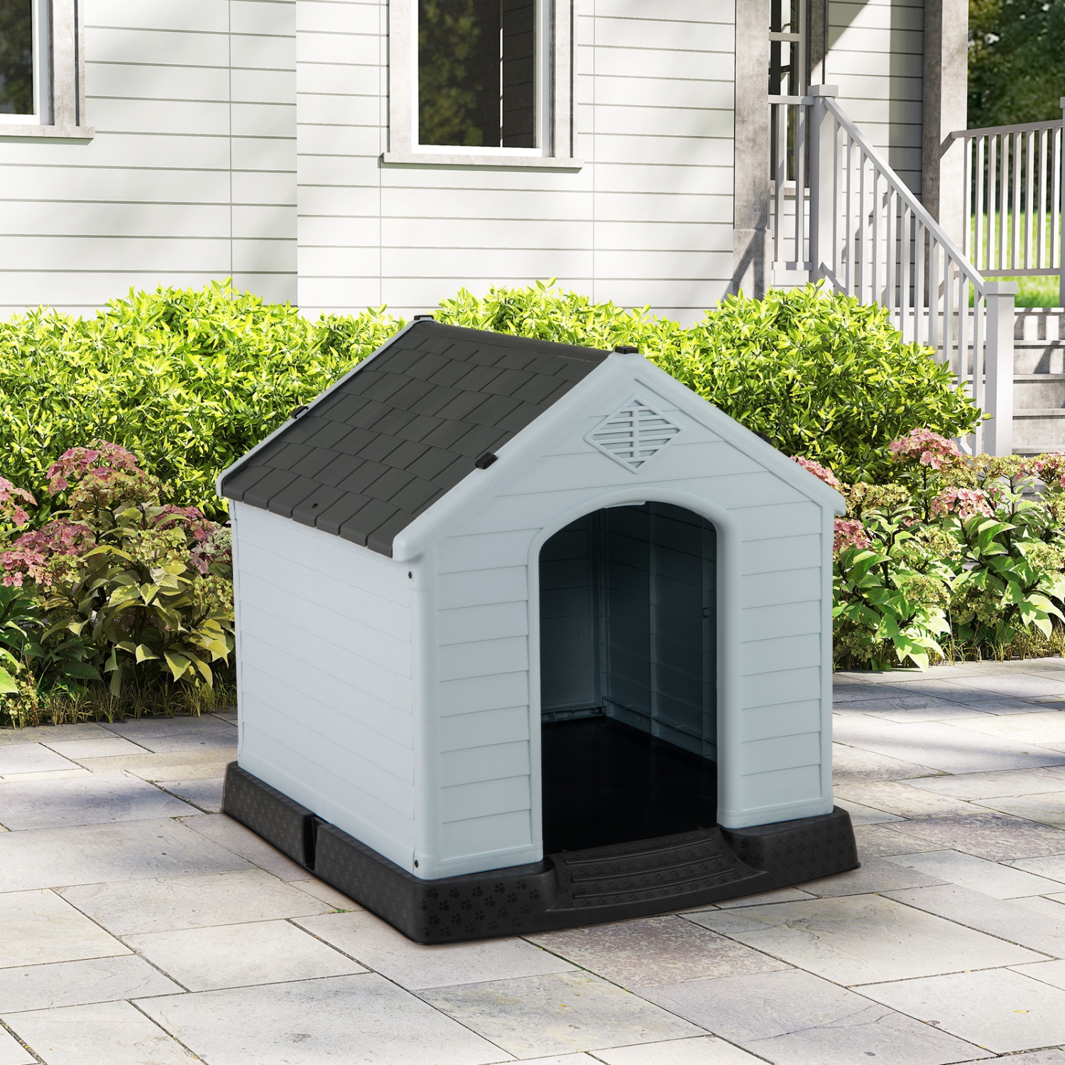 Gymax Dog House Pet Puppy Shelter Waterproof Indoor/Outdoor Ventilate Gray