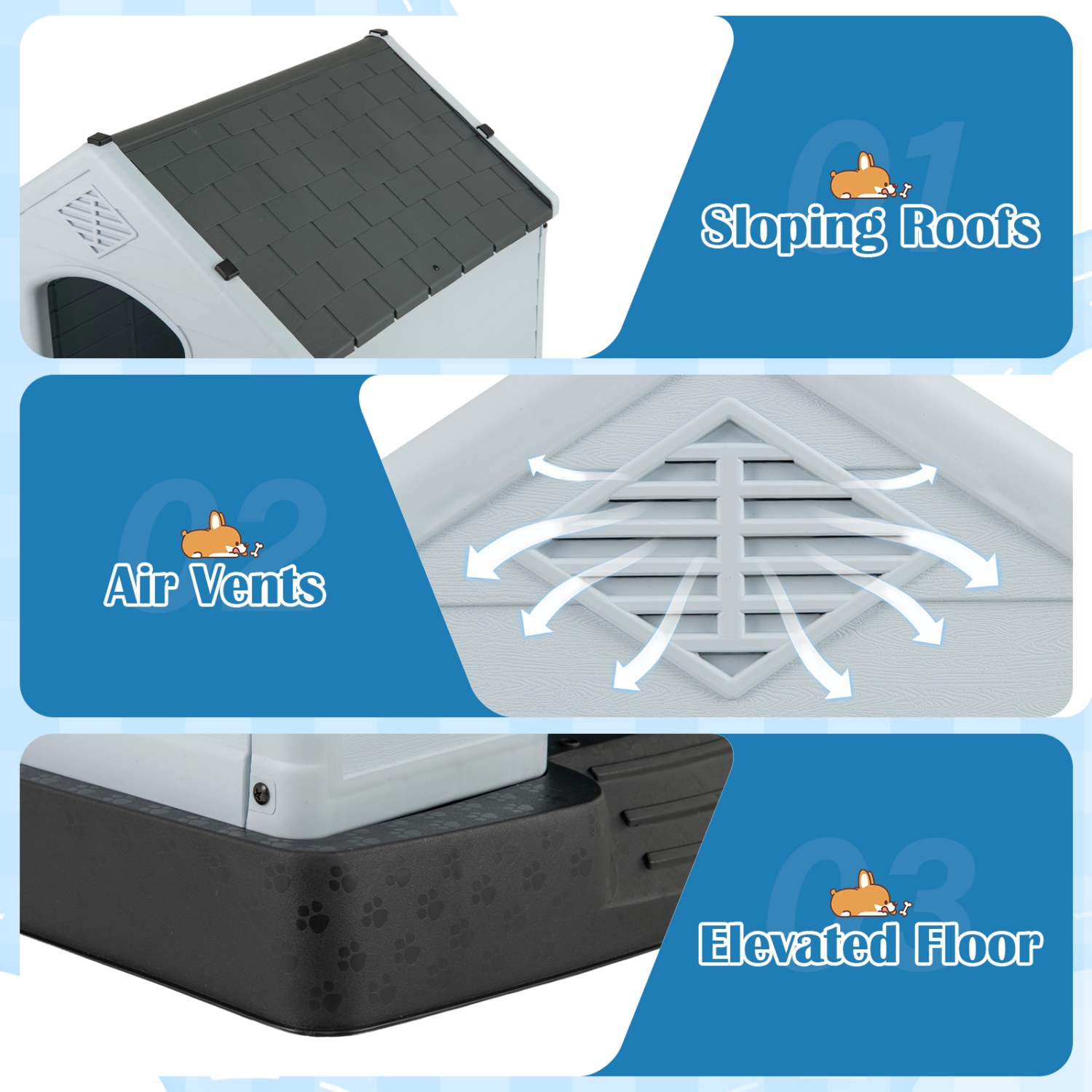 Gymax Dog House Pet Puppy Shelter Waterproof Indoor/Outdoor Ventilate Gray