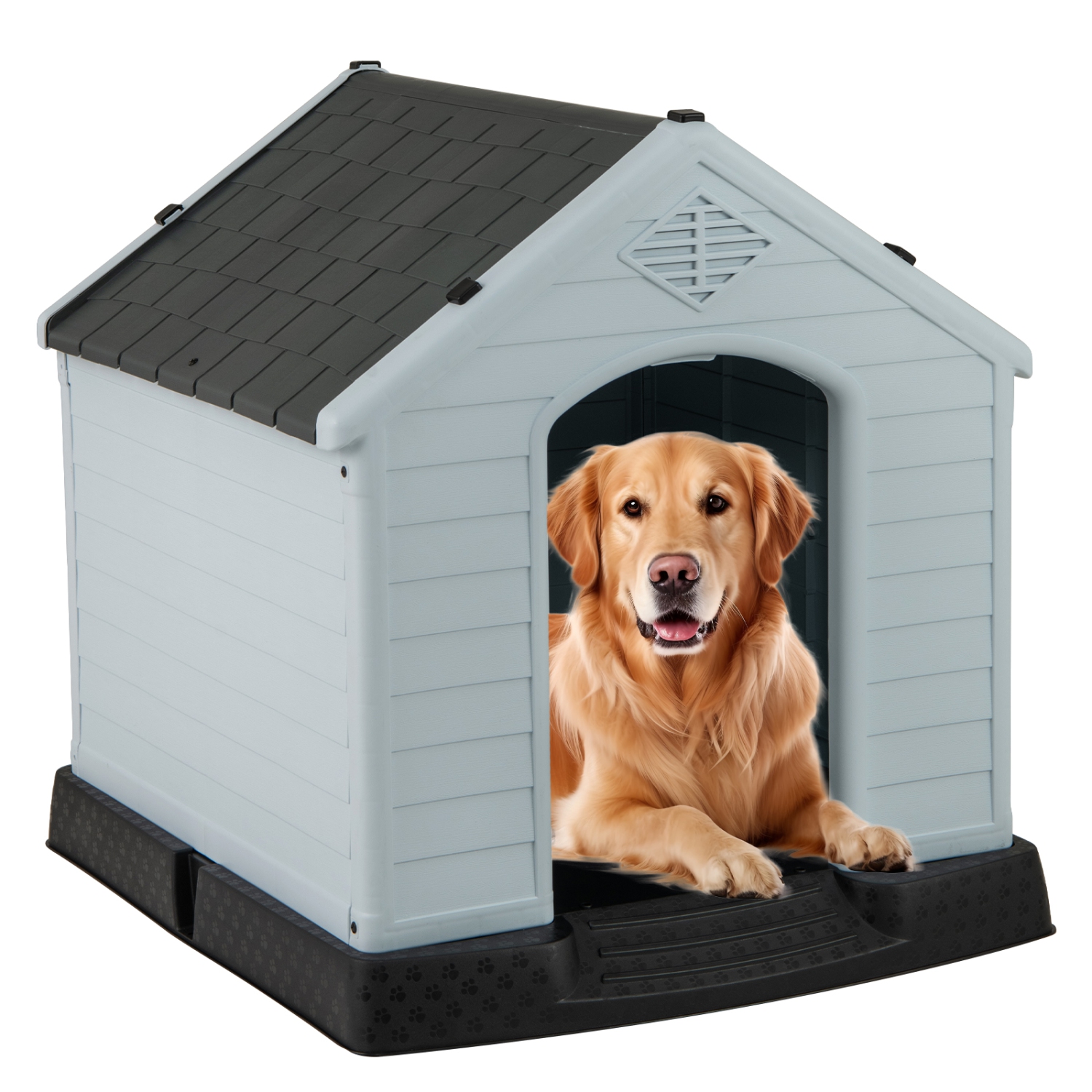Gymax Dog House Pet Puppy Shelter Waterproof Indoor/Outdoor Ventilate Gray