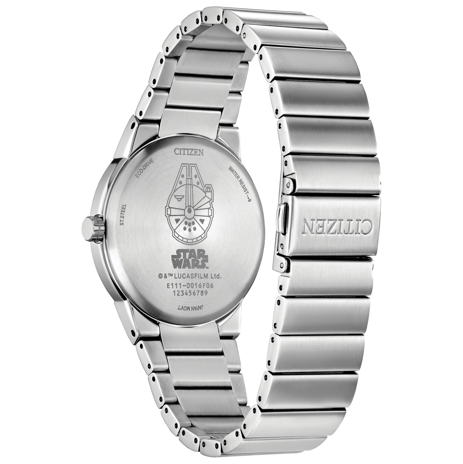 Citizen Star Wars Mens Millennium Falcon Hyperdrive Eco-Drive Watch 40mm Silver-Tone Stainless Steel Case and Bracelet with Black Dial