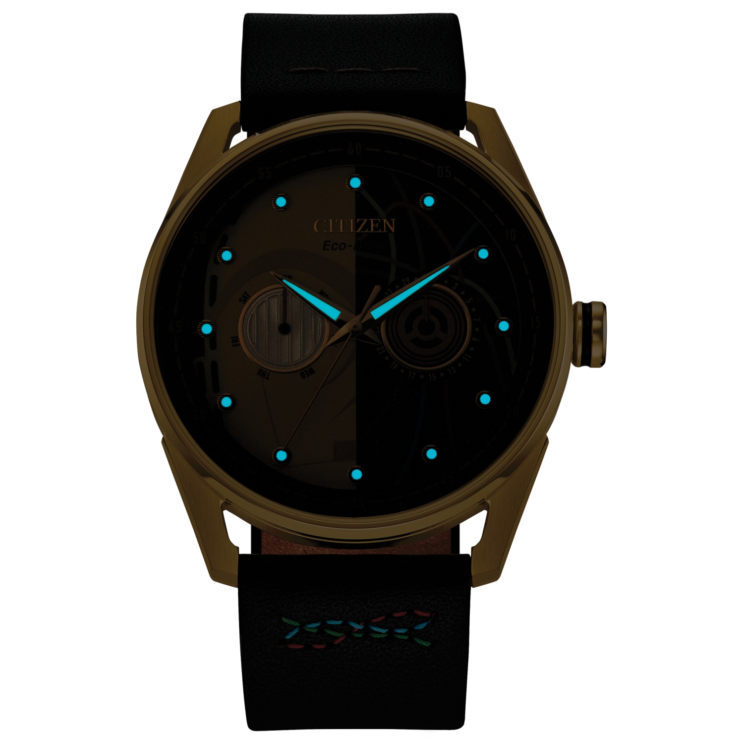 Montre homme Star Wars Eco-Drive C-3Po boîtier inox doré bracelet cuir noir/cadran jaune 42 mm