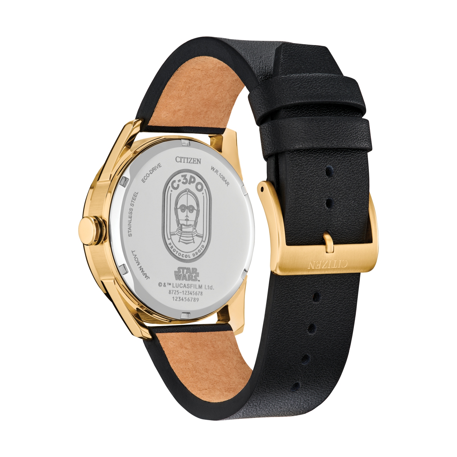 Montre homme Star Wars Eco-Drive C-3Po boîtier inox doré bracelet cuir noir/cadran jaune 42 mm