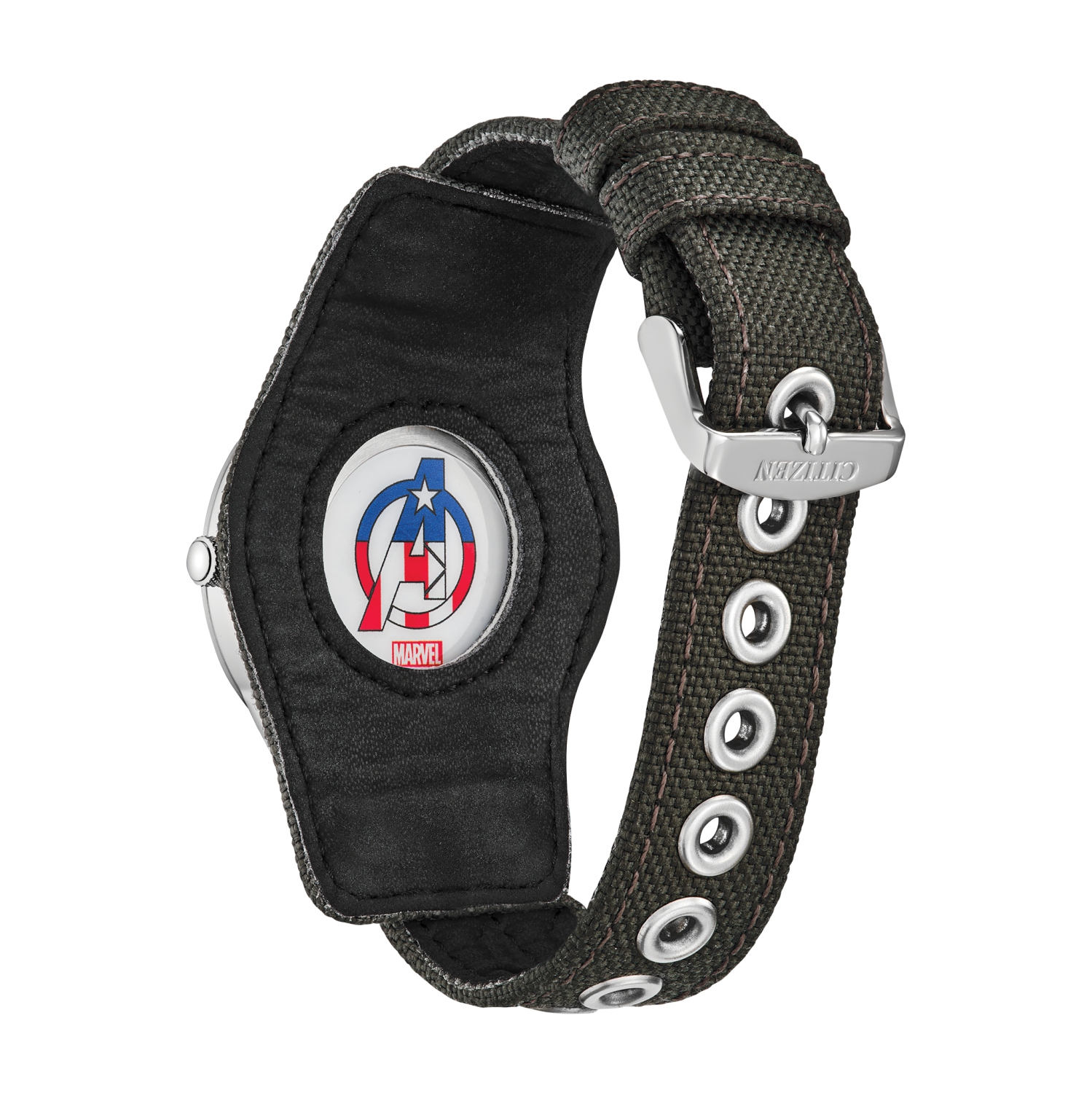 Citizen Marvel Mens Captain America Forever Eco-Drive Watch 40mm Silver-Tone Stainless Steel Case Grey CORDURA® Strap with Black Dial