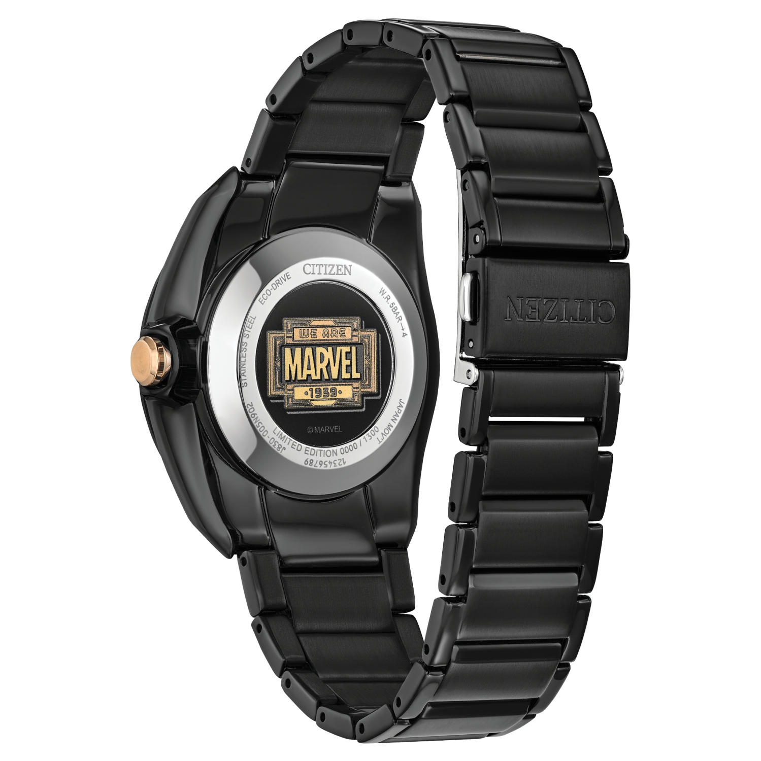 Montre Eco-Drive Marvel Legends 85e anniversaire de Citizen 42,5&nbsp;mm avec boîtier et bracelet en inox noir et cadran noir