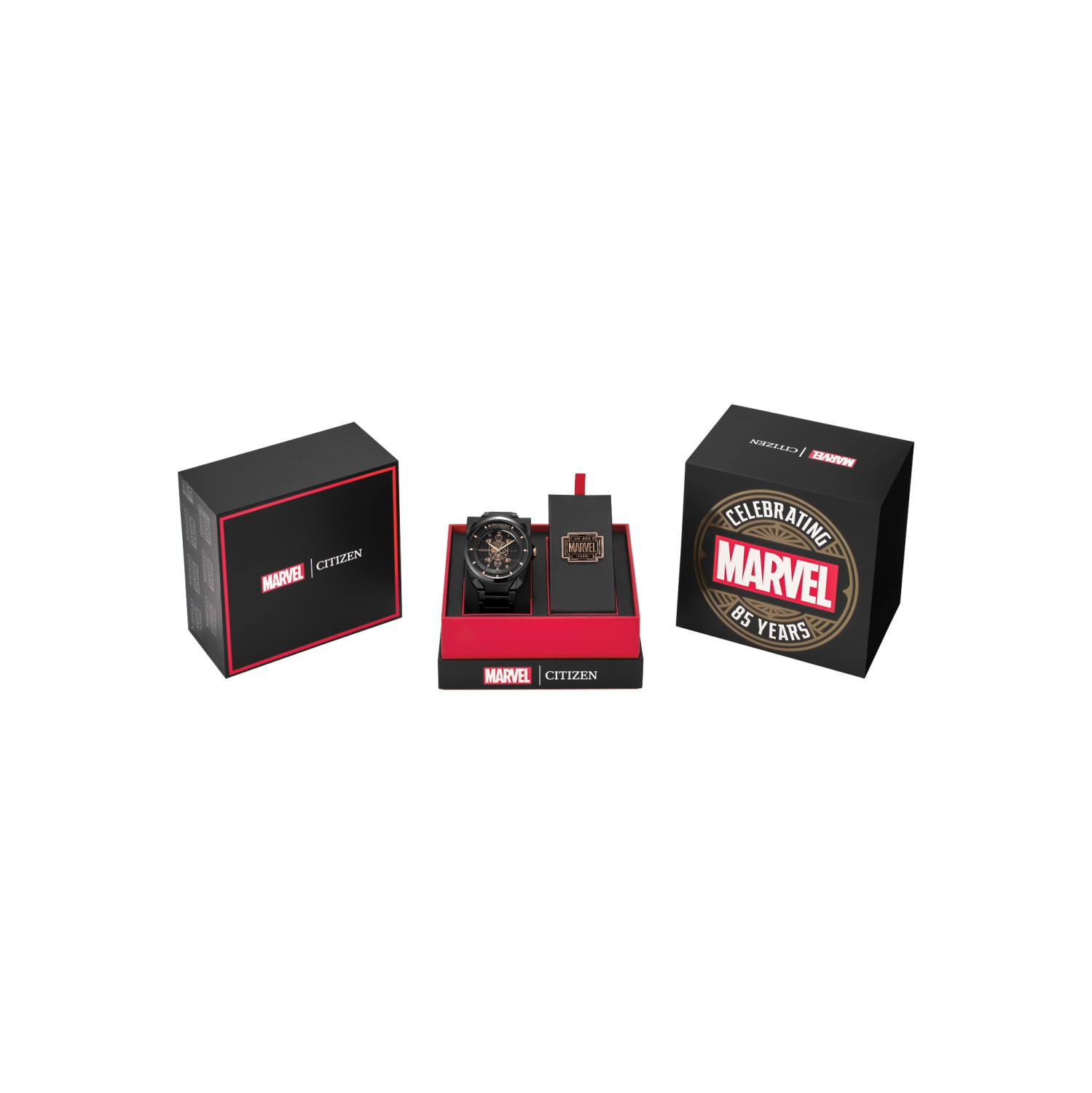 Montre Eco-Drive Marvel Legends 85e anniversaire de Citizen 42,5&nbsp;mm avec boîtier et bracelet en inox noir et cadran noir